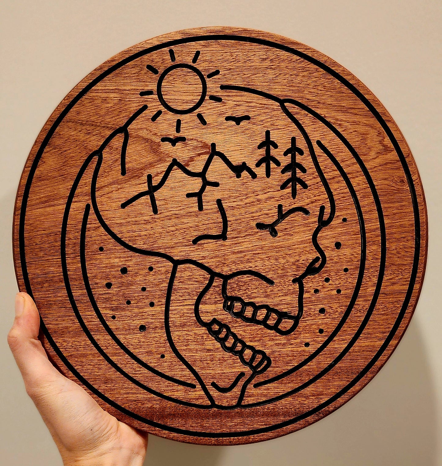 Skull with Mountains Nature Hardwood Round