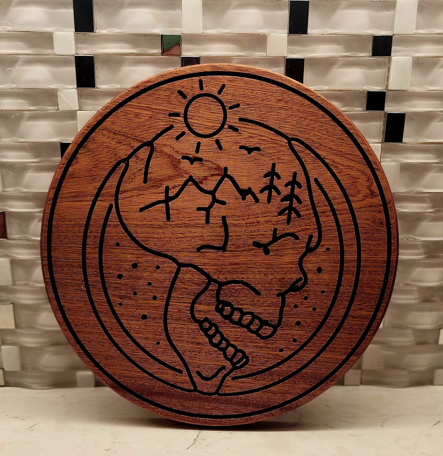 Skull with Mountains Nature Hardwood Round