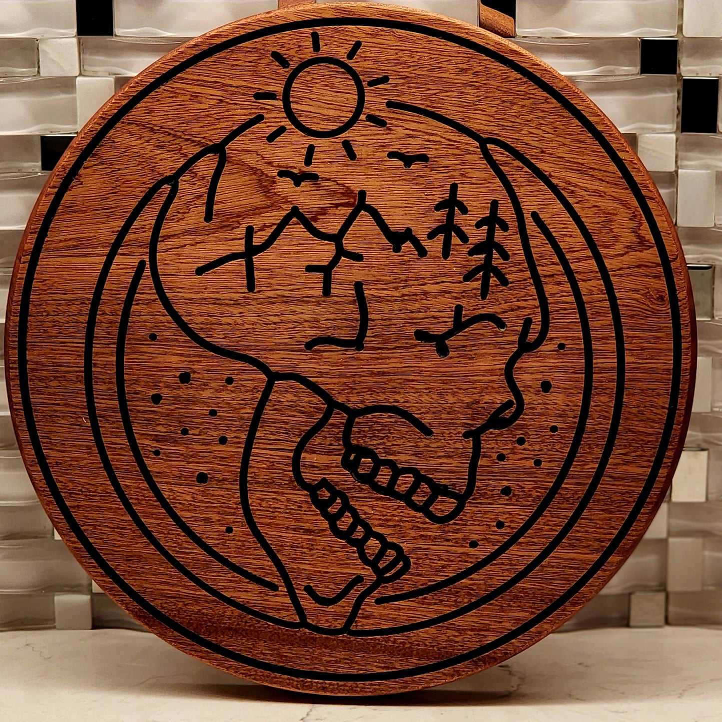 Skull with Mountains Nature Hardwood Round