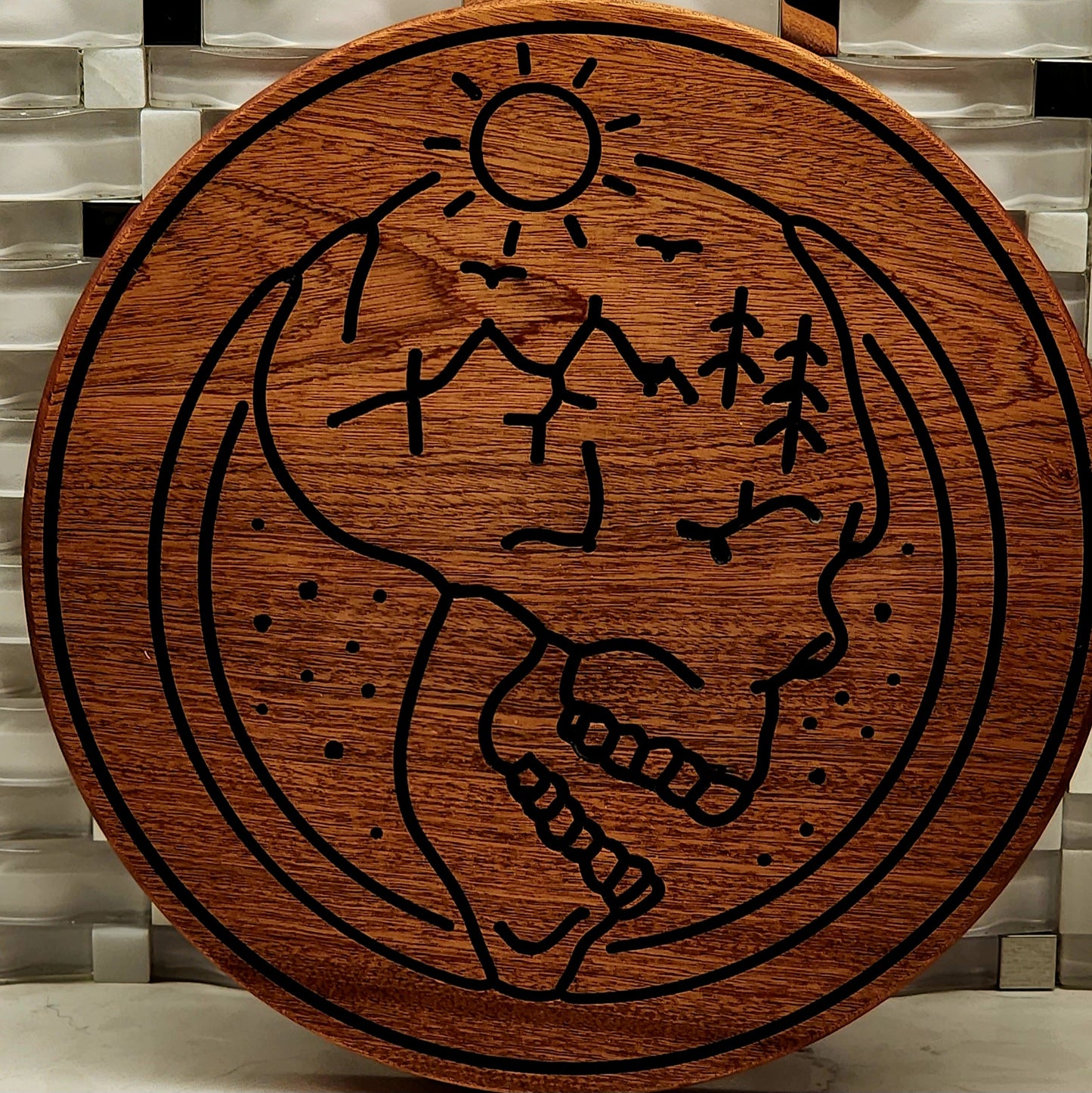 Skull with Mountains Nature Hardwood Round