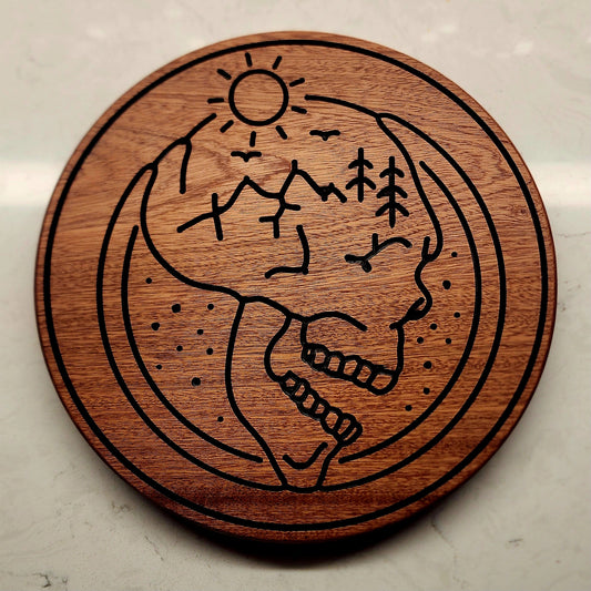 Skull with Mountains Nature Hardwood Round