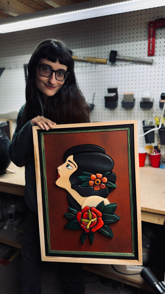 Flower Pinup Style Trad Tattoo Wooden Decor/Wall Hanging