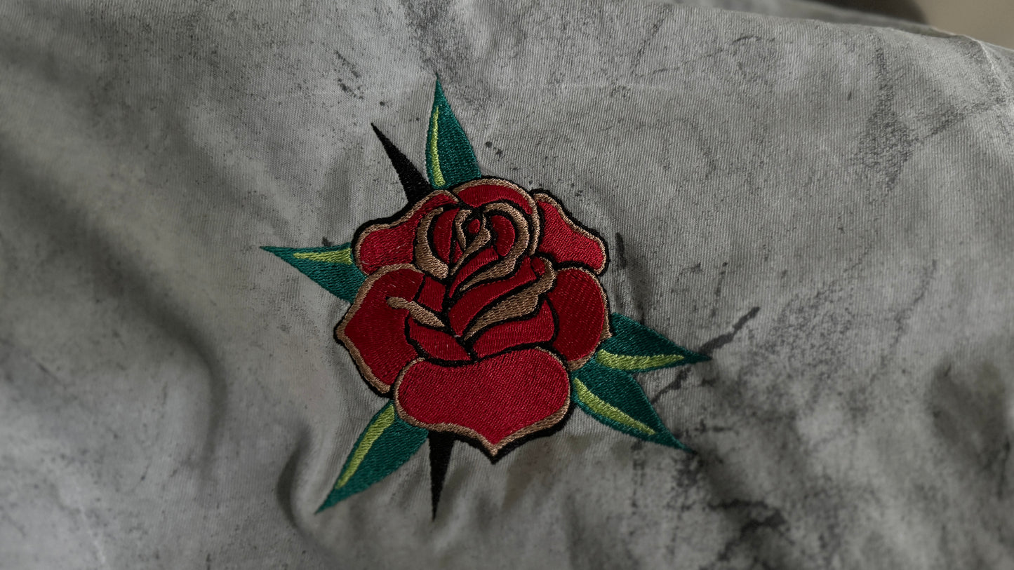Embroidered Trad Tattoo Rose/Flower - Unisex Crewneck and Tee Options