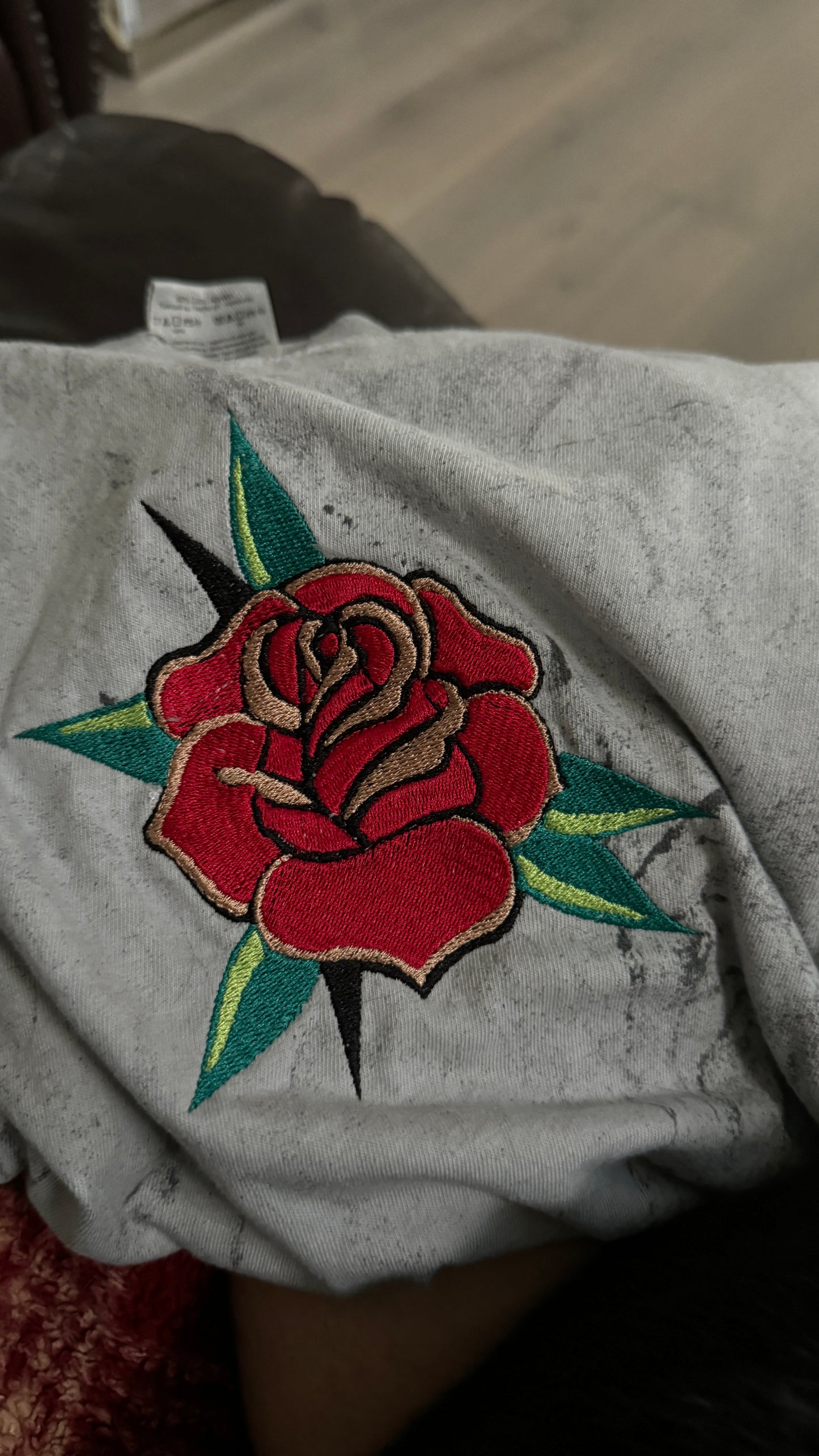 Embroidered Trad Tattoo Rose/Flower - Unisex Crewneck and Tee Options