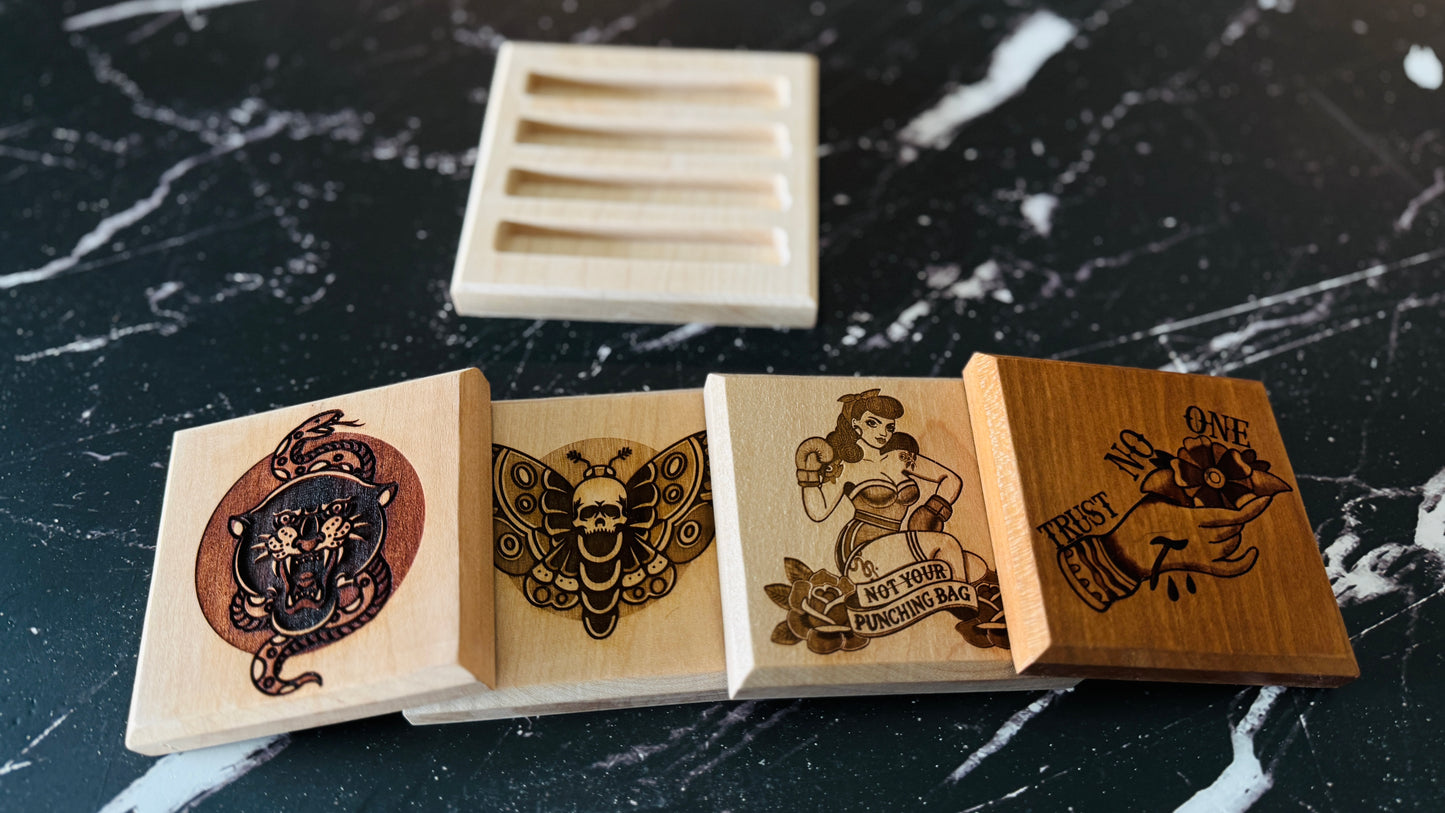 Tattoo Coasters Set of 4 with Base