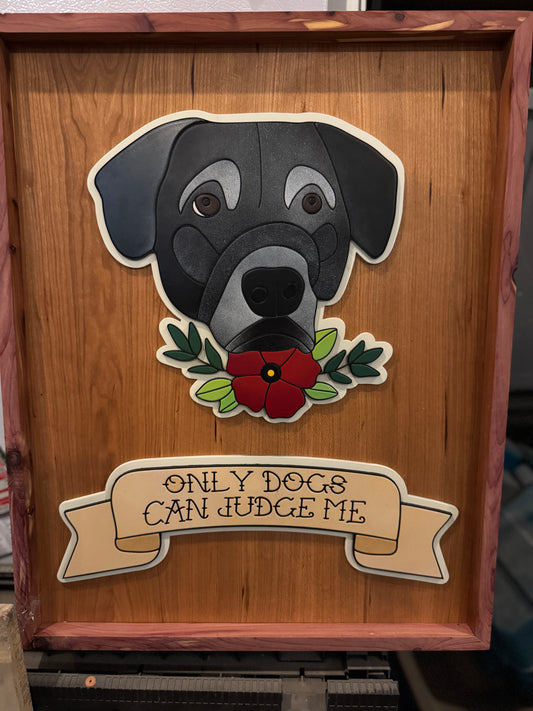 Custom Trad Tattoo Style “only dogs can judge me” dog portrait