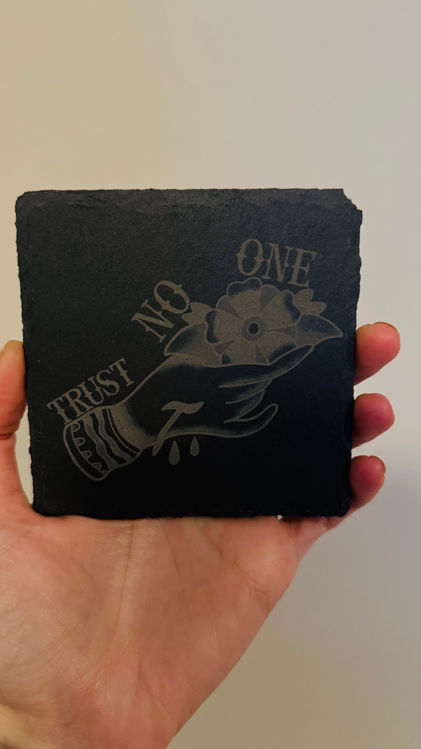 Trust No One Tattoo Slate Coaster