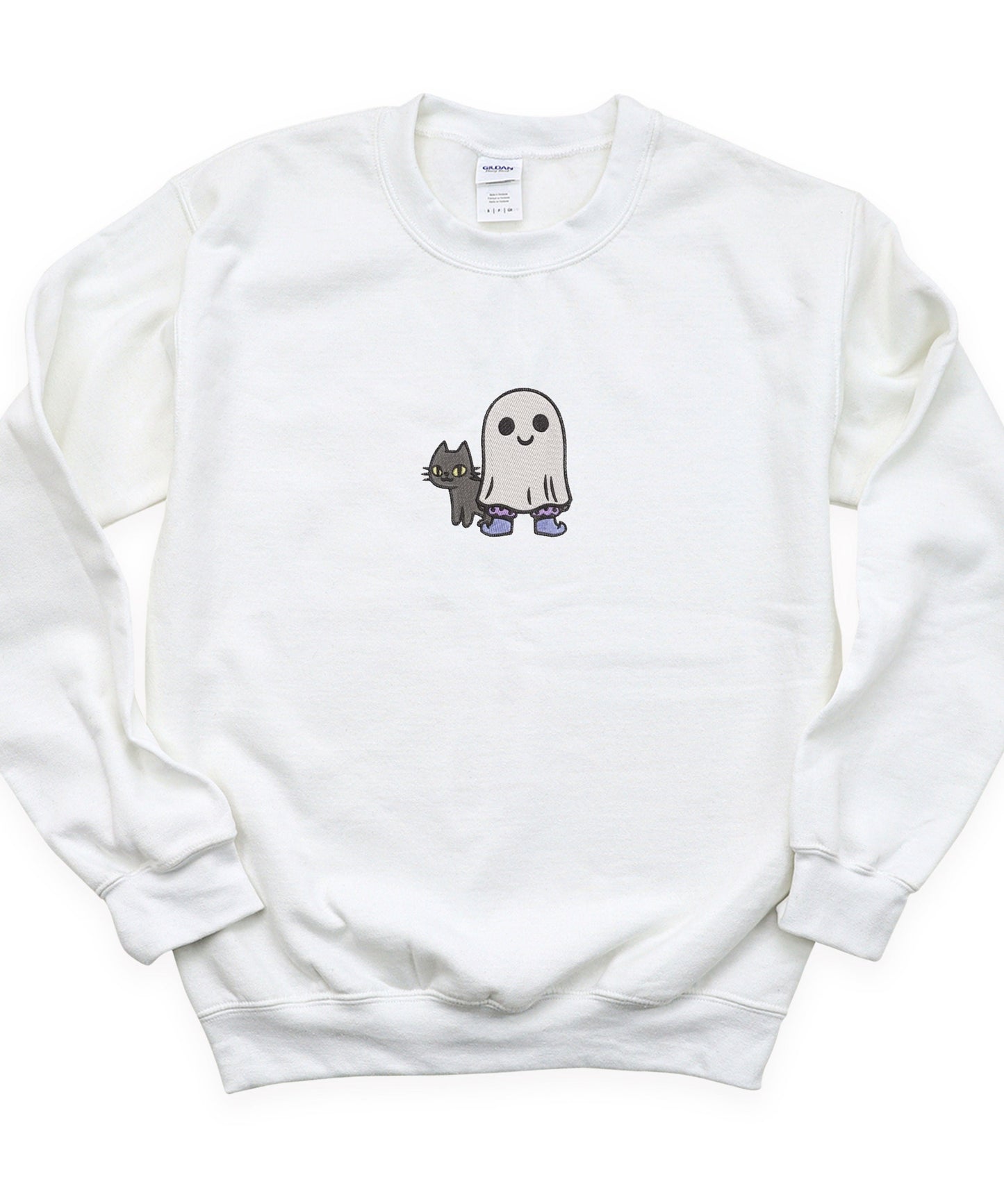 Embroidered Ghost Cat Shirt Halloween & Spooky Season