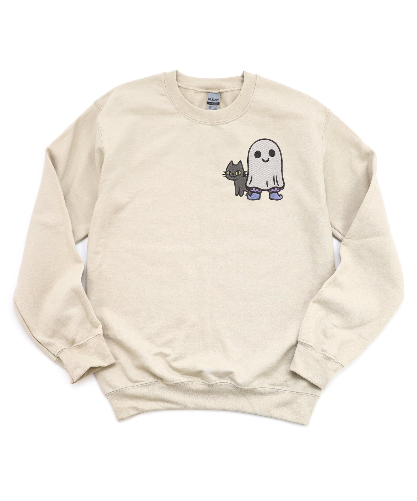 Embroidered Ghost Cat Shirt Halloween & Spooky Season