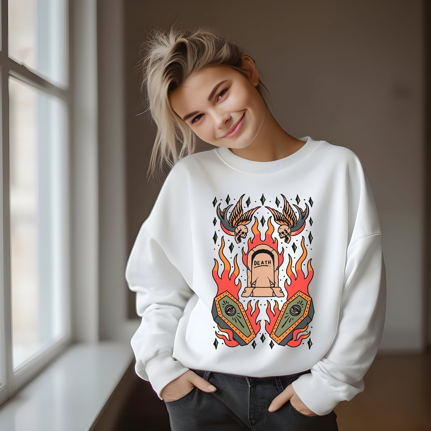 Death Coffin Tombstone Tattoo Crewneck