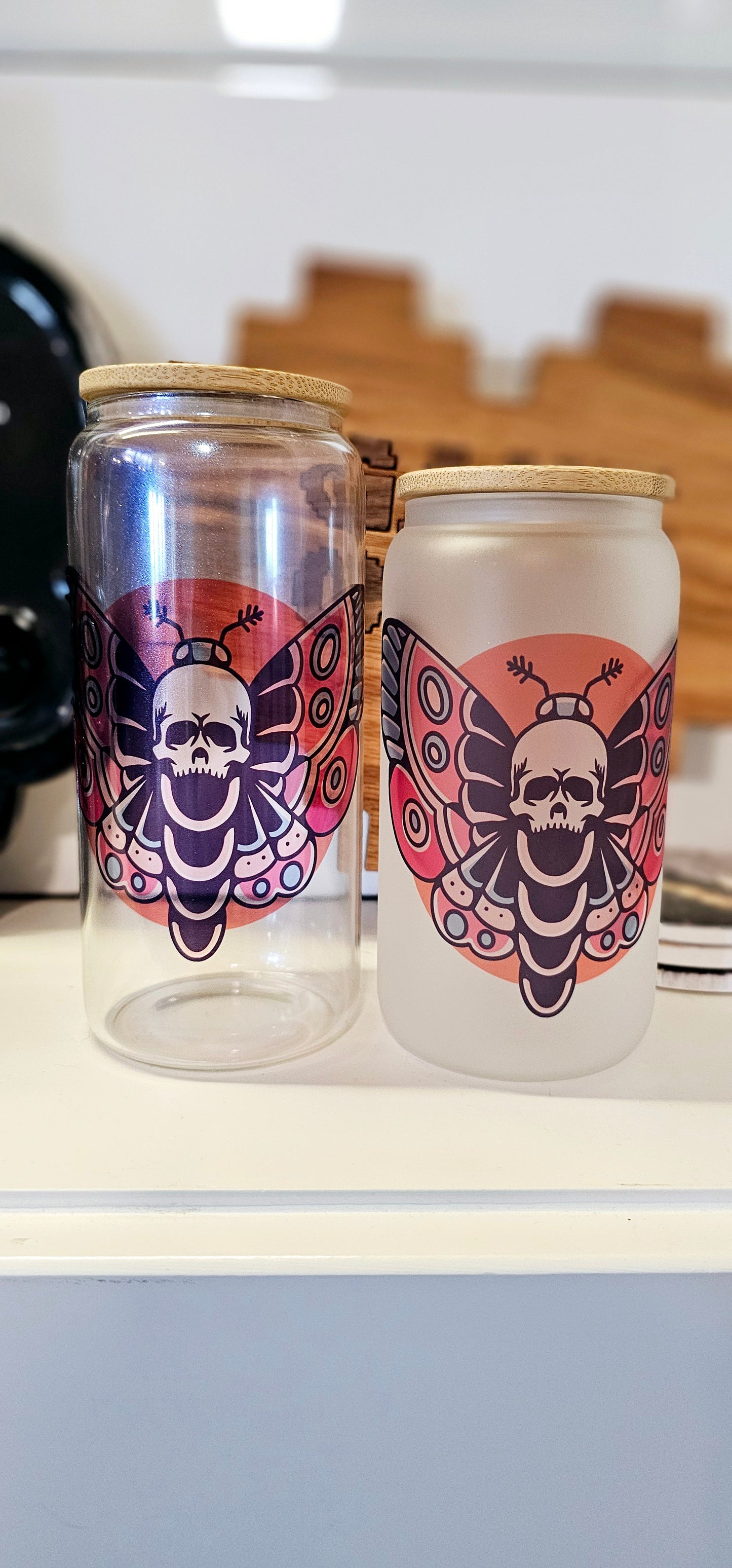 Death Moth Luna Moth Tattoo Iced Coffee Glass Can - 20 oz and 16 oz option