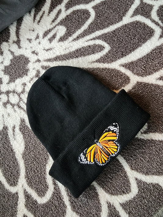Embroidered Monarch Butterfly Beanie