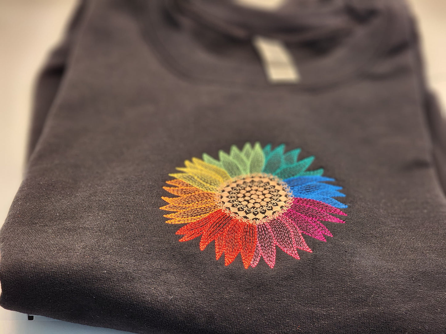 Embroidered Rainbow Sunflower Sweater