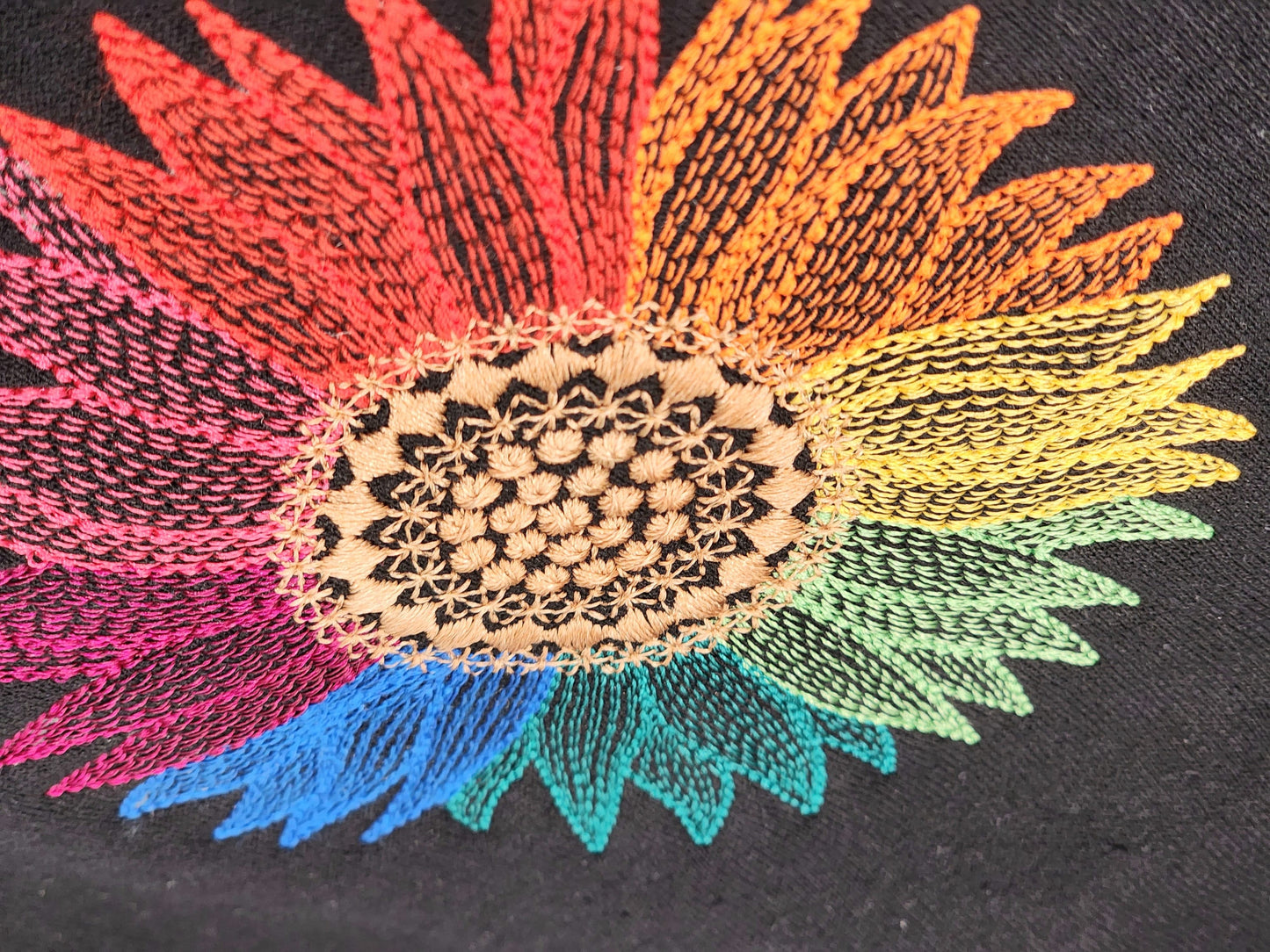 Embroidered Rainbow Sunflower Sweater