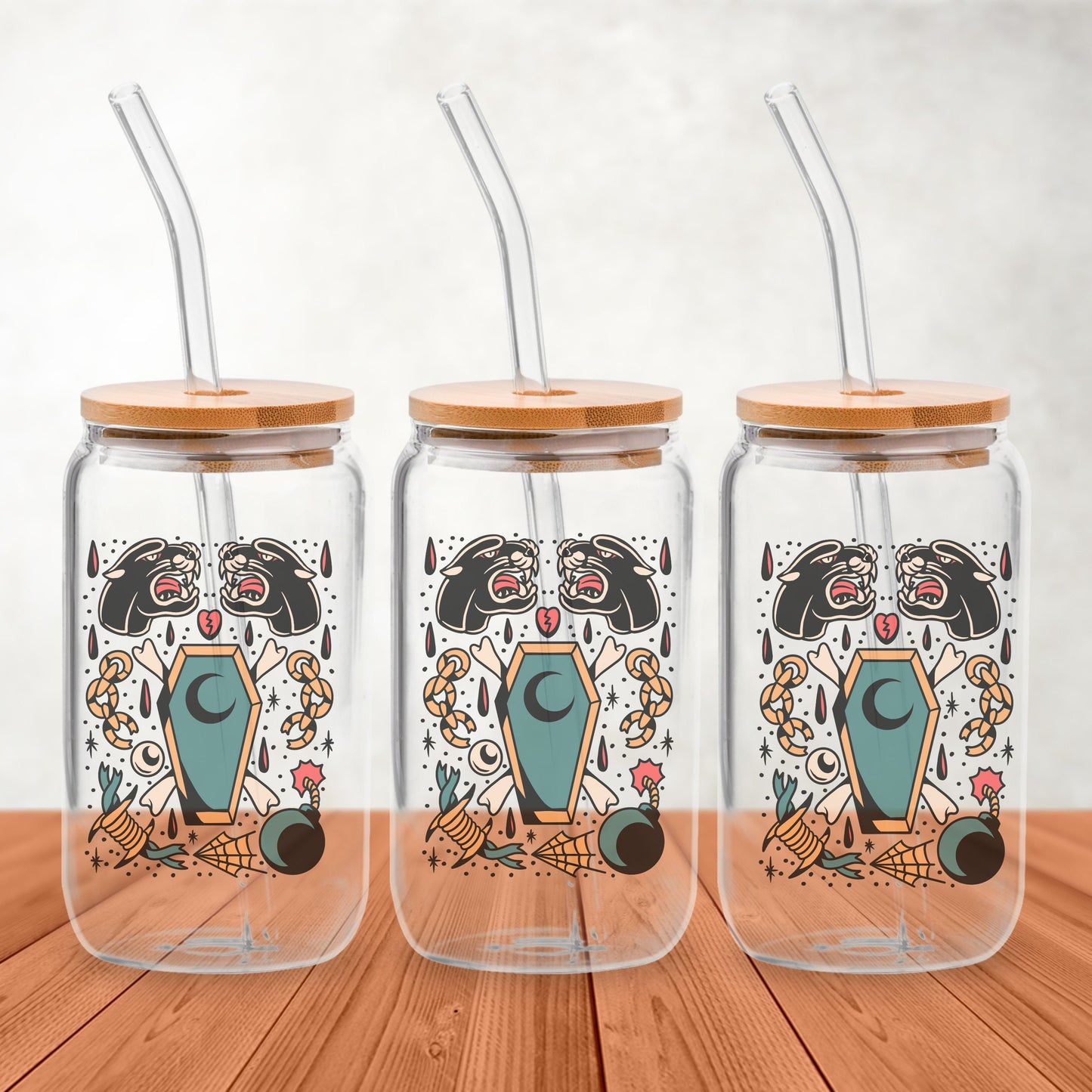 Trad Tattoo Coffin SAP Panther Glass Can