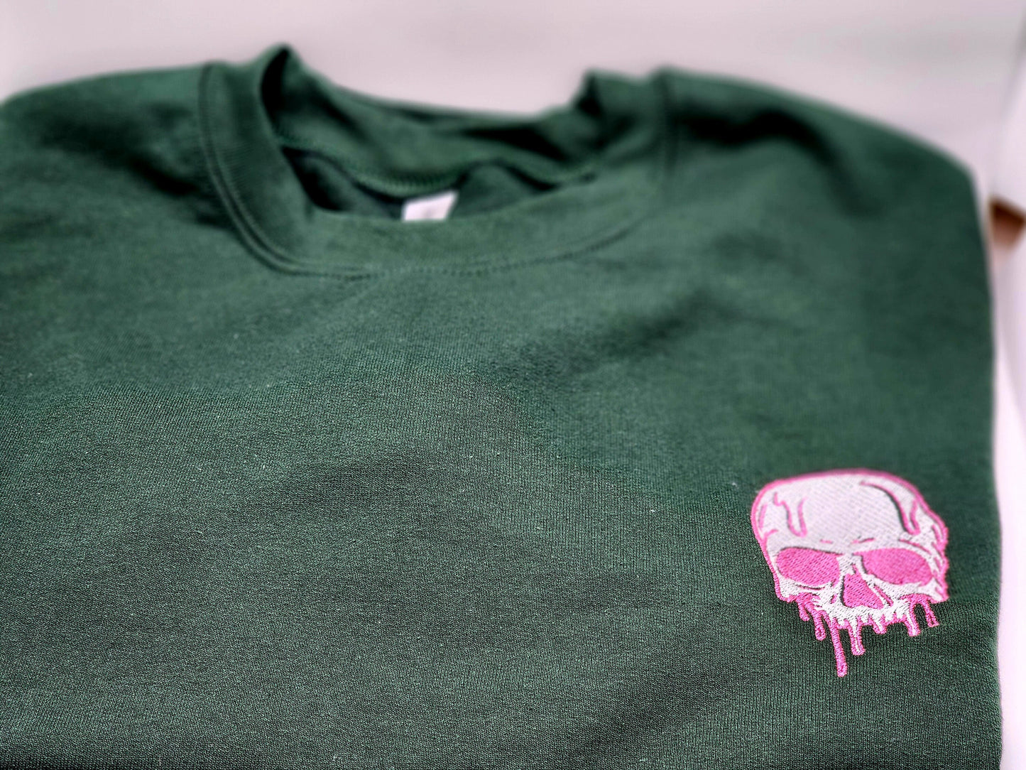 Embroidered Drippy Skulls Crewneck Sweater