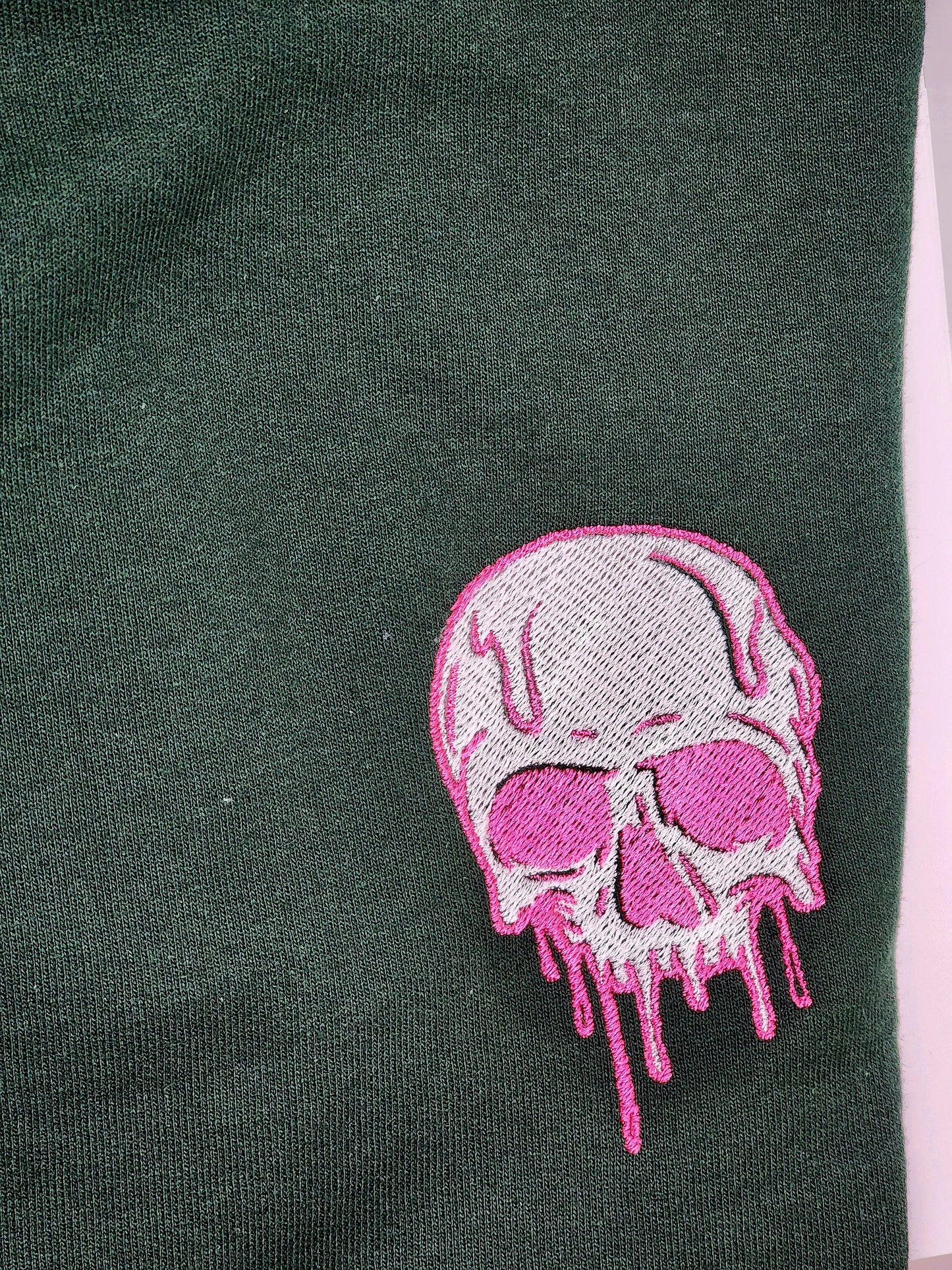 Embroidered Drippy Skulls Crewneck Sweater