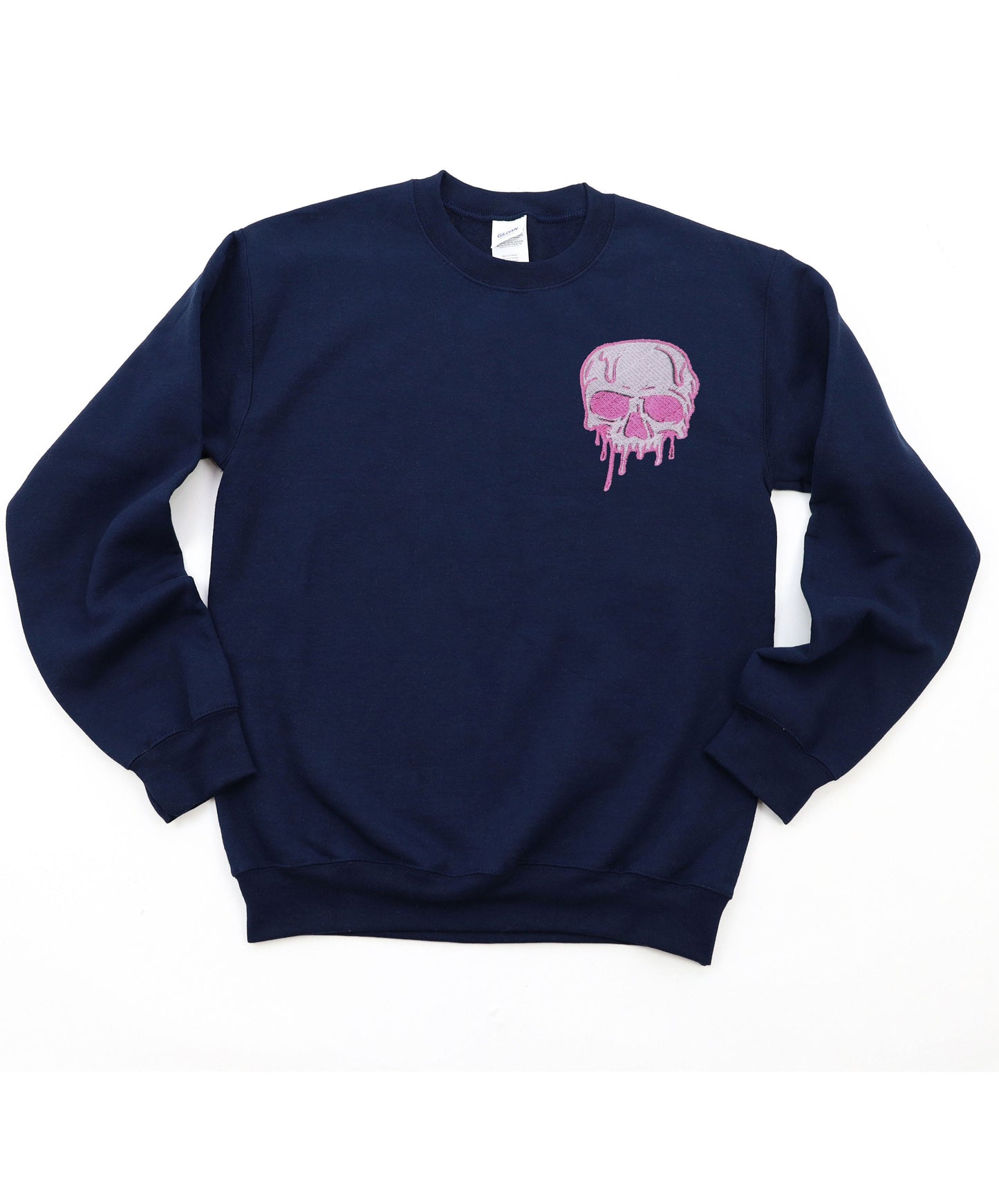 Embroidered Drippy Skulls Crewneck Sweater