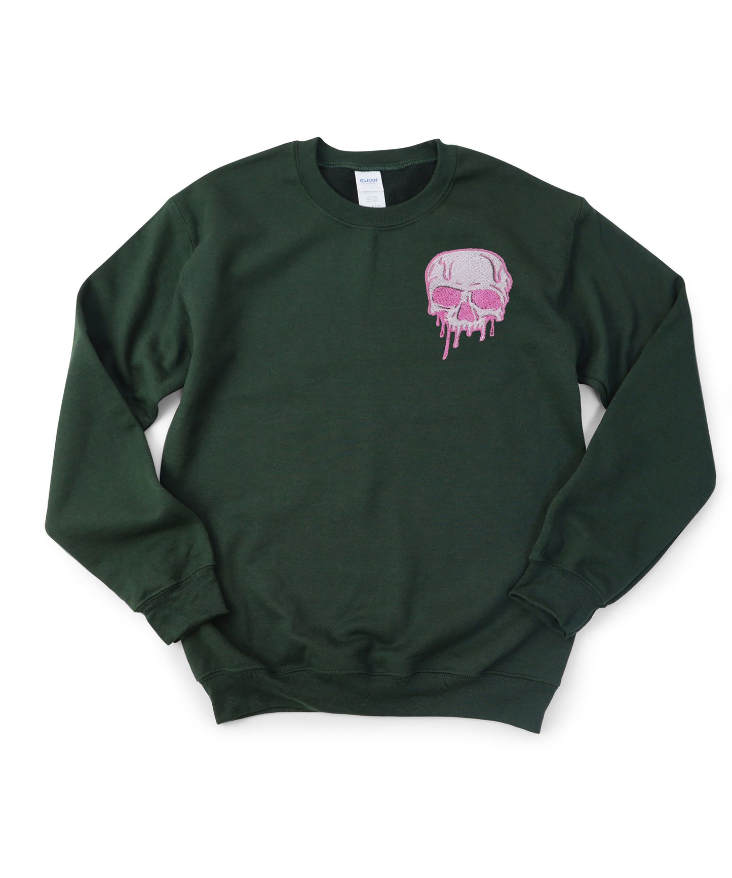 Embroidered Drippy Skulls Crewneck Sweater
