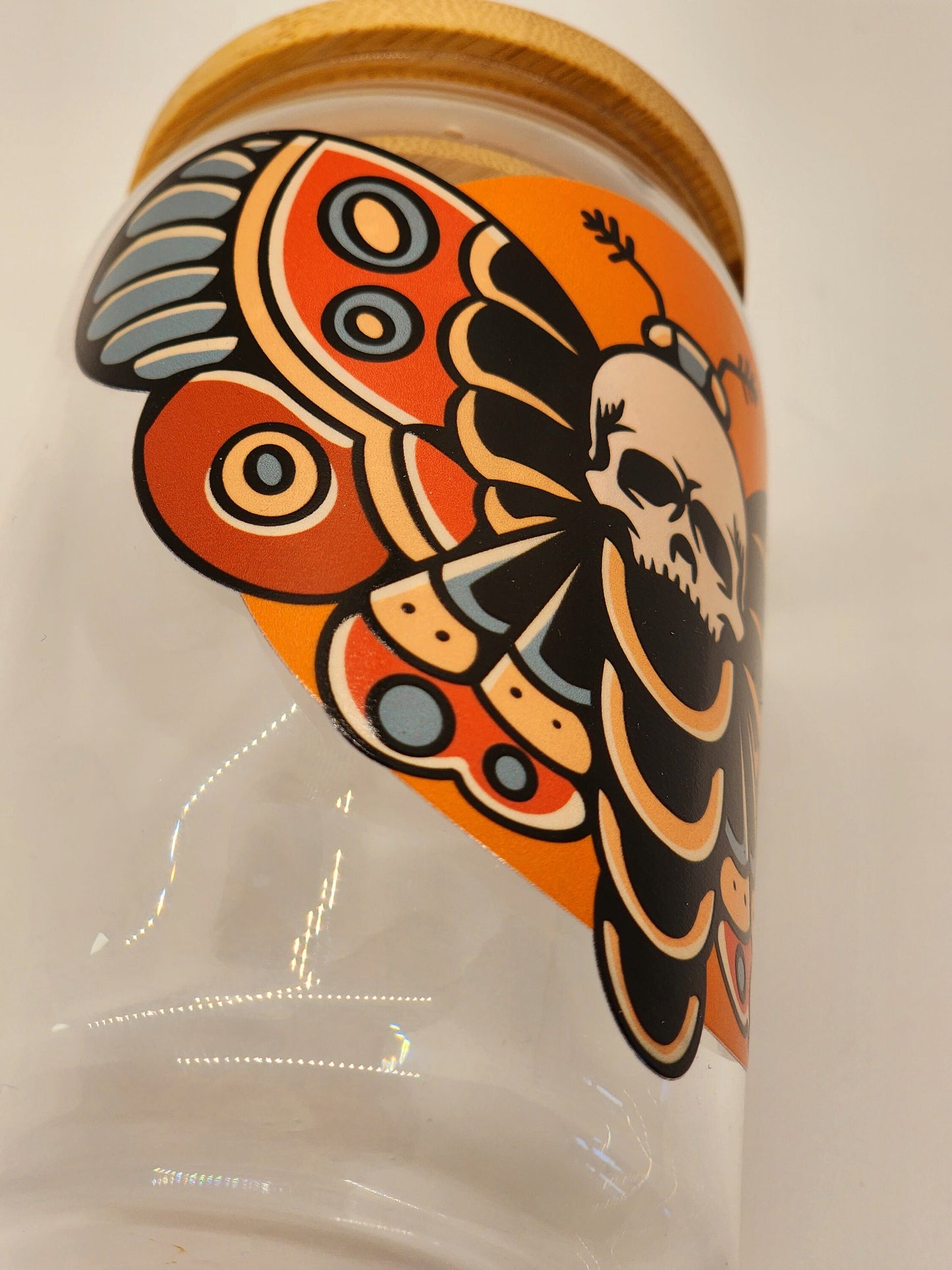 Tattoo Death Moth Skull Iced Coffee Glass Can