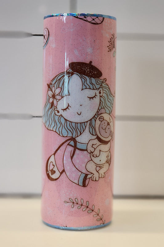 Dog Lover Pastel Pink Glitter 20 oz Coffee Tumbler