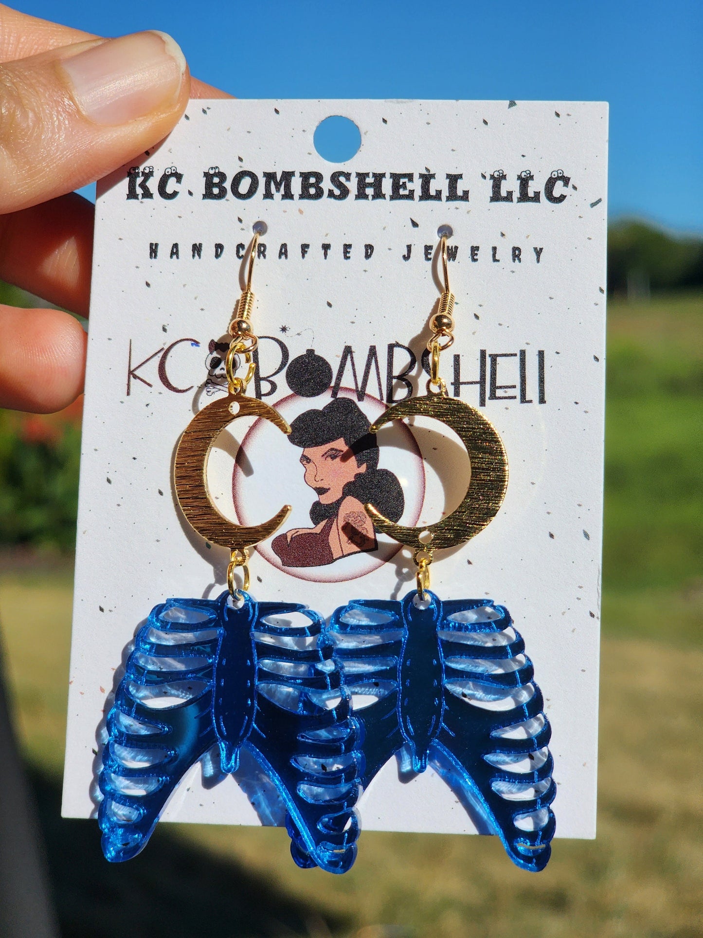 Ribcage Mirror Dark Blue Acrylic Earrings