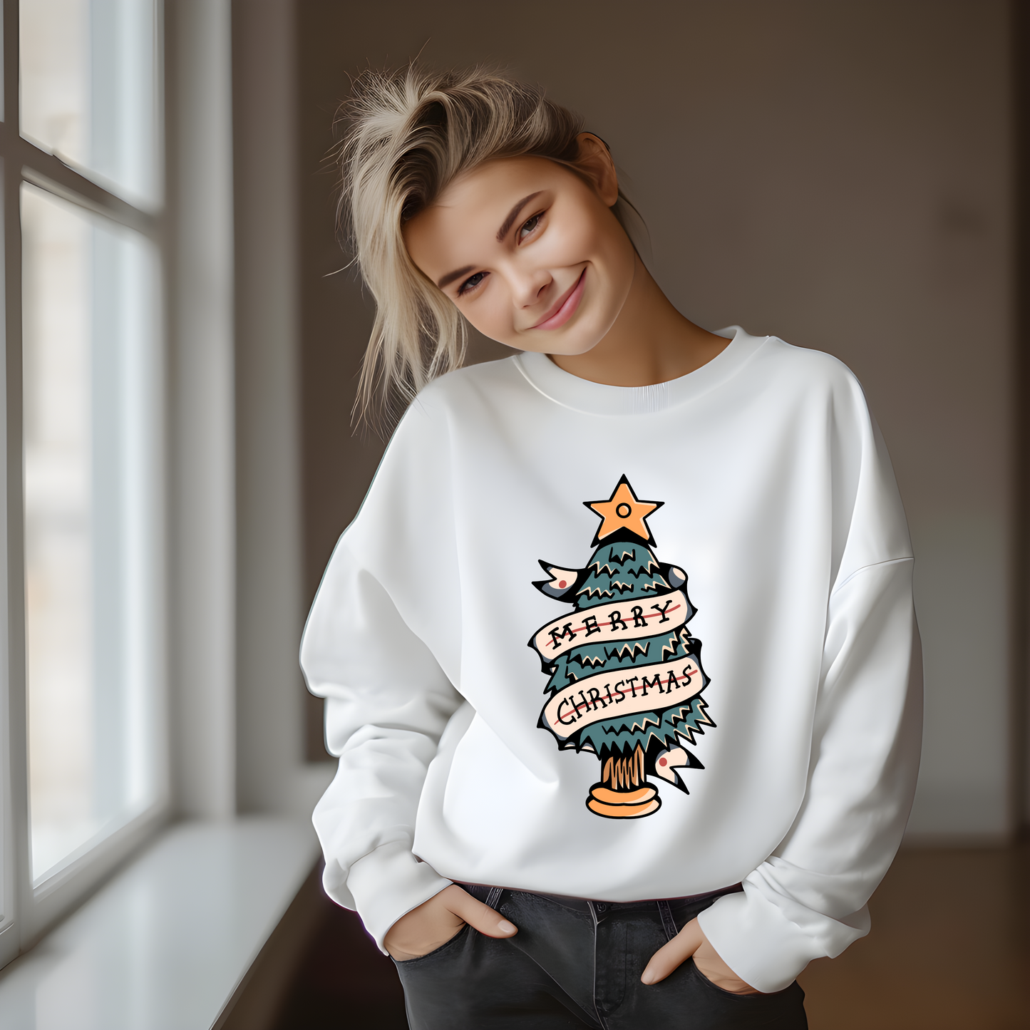 Flash Tattoo Merry Christmas Unisex Crewneck Sweater