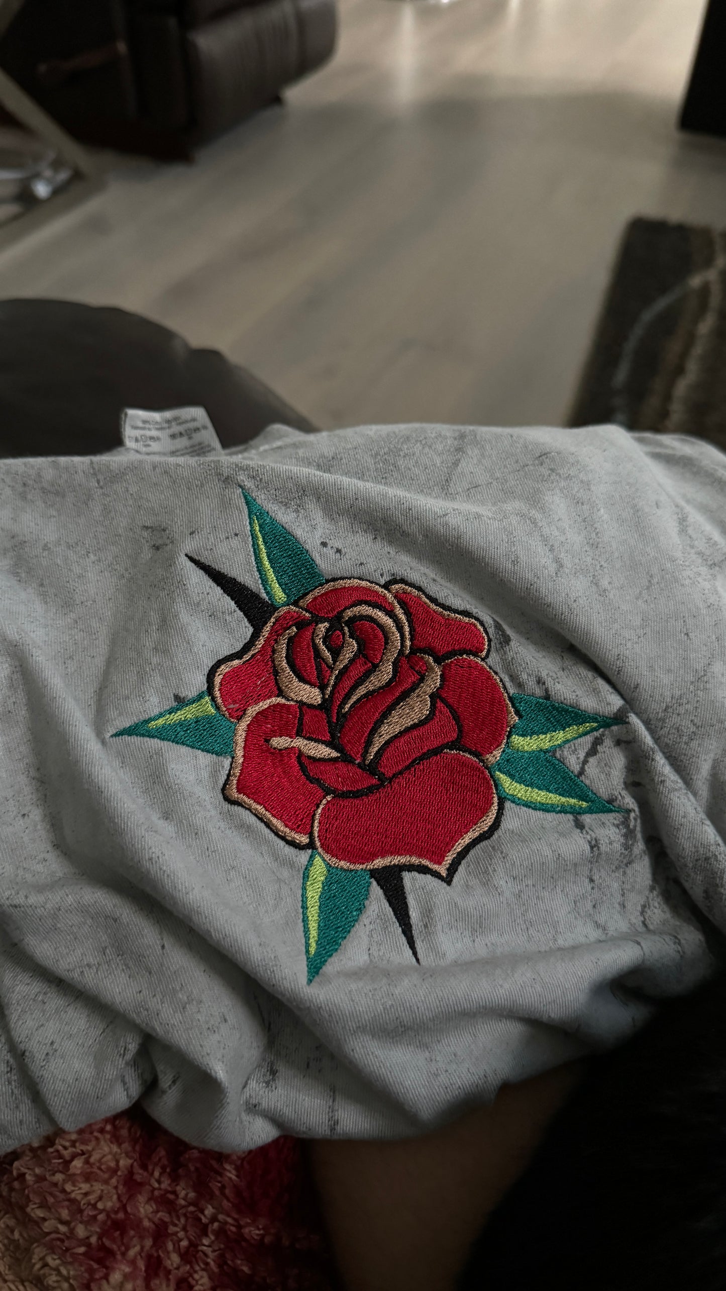 Embroidered Flash Tattoo Rose/Flower - Unisex Crewneck and Tee Options