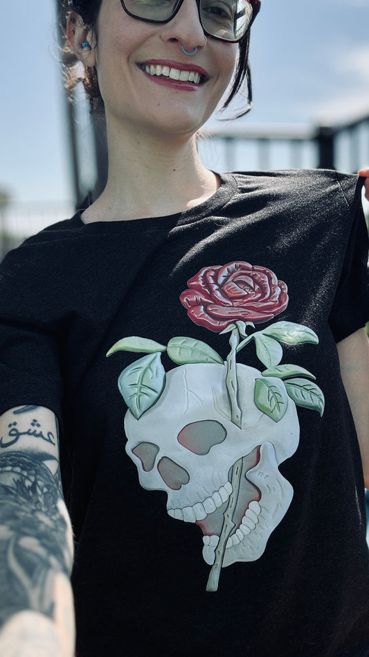 Floral Skull KCB Exclusive Handmade Wood Art Print Apparel