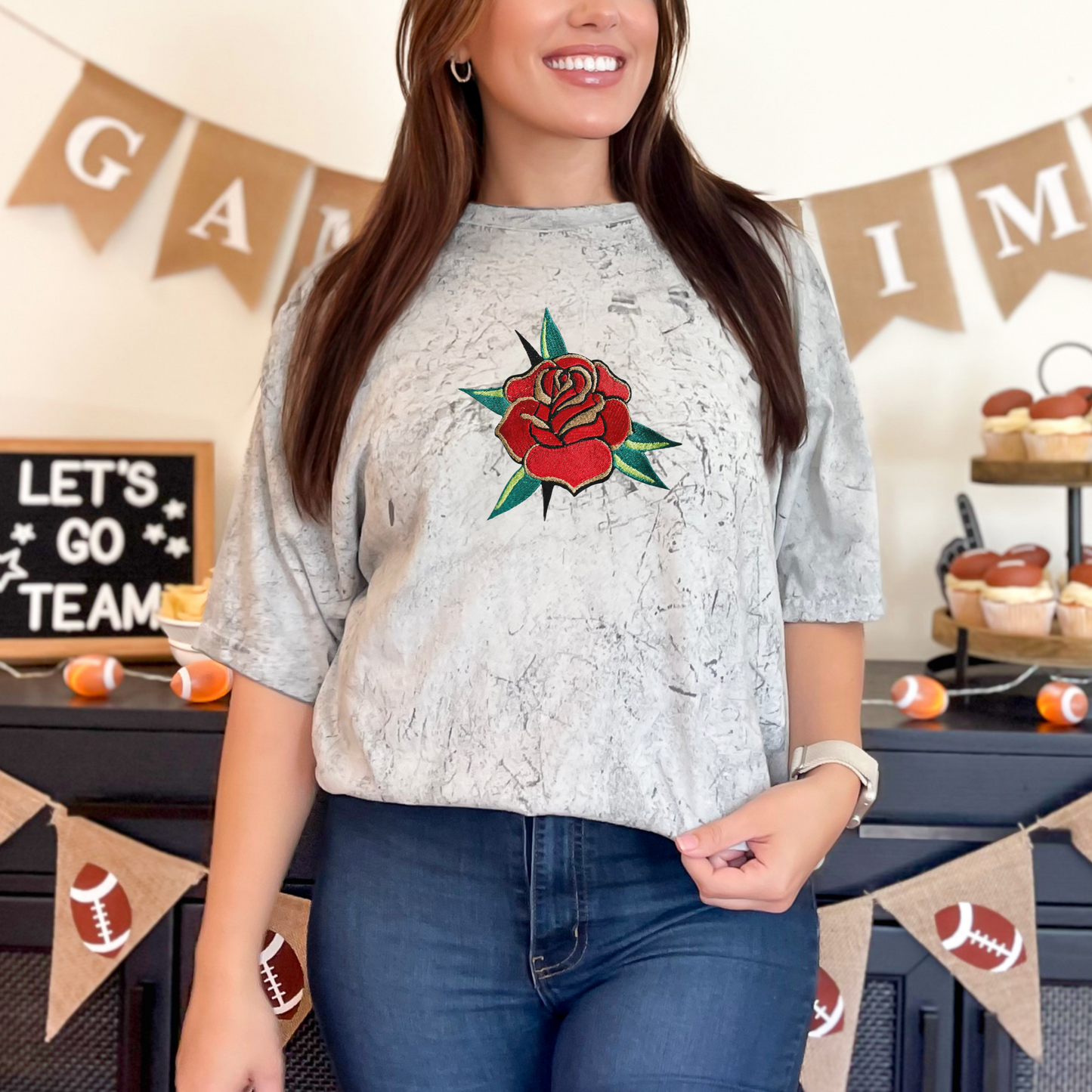 Embroidered Flash Tattoo Rose/Flower - Unisex Crewneck and Tee Options