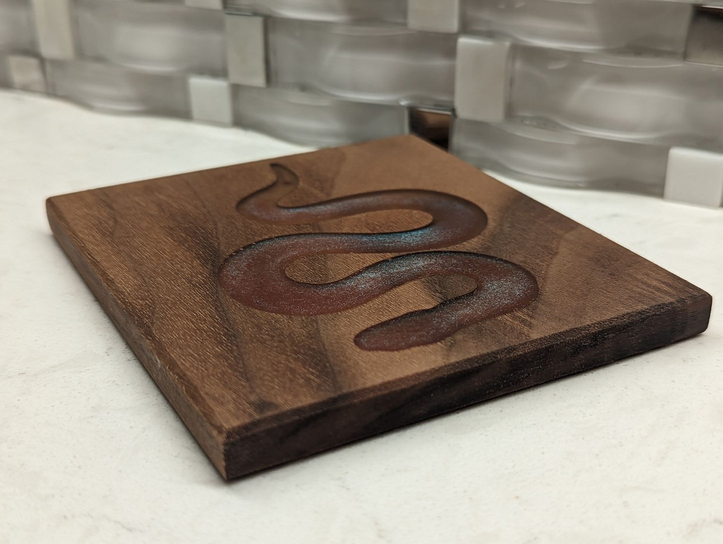 Snake Epoxy Resin Walnut Coaster