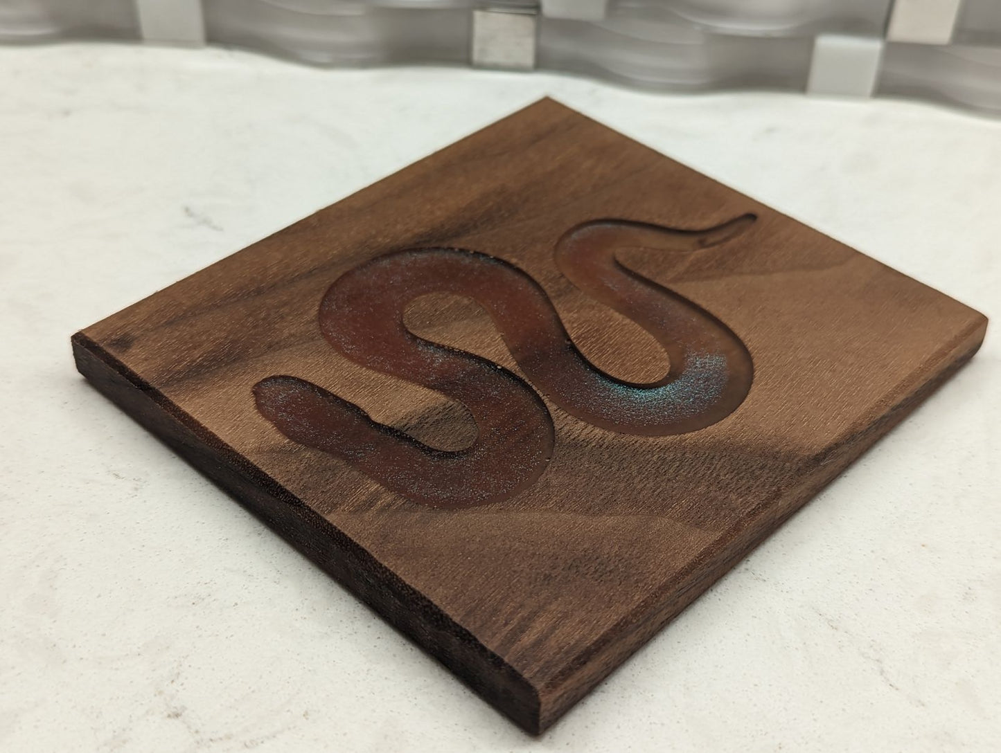 Snake Epoxy Resin Walnut Coaster