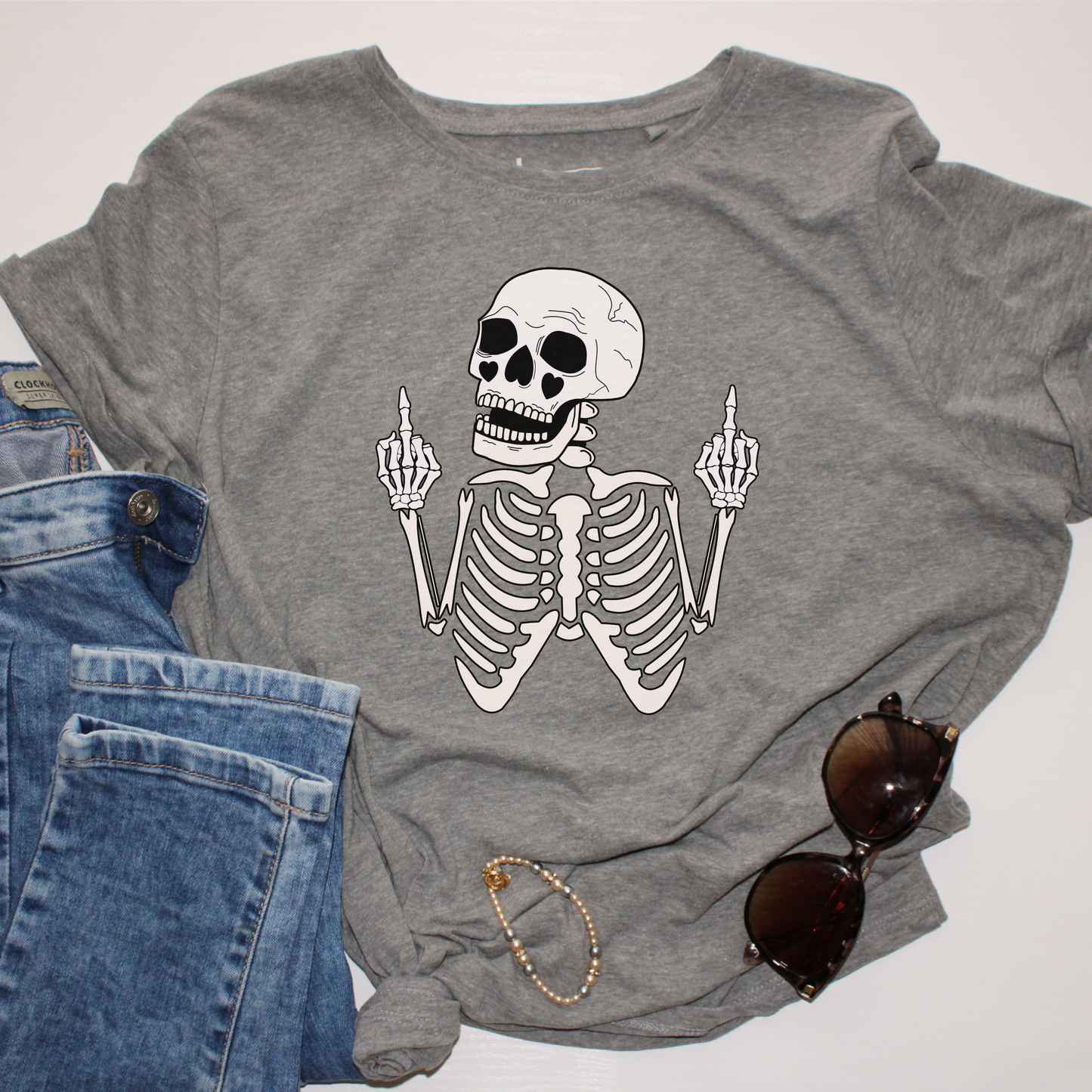 Skeleton Hands Middle finger Shirt, Gothic Skull Tee