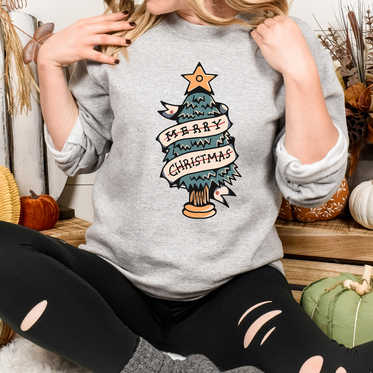 Flash Tattoo Merry Christmas Unisex Crewneck Sweater