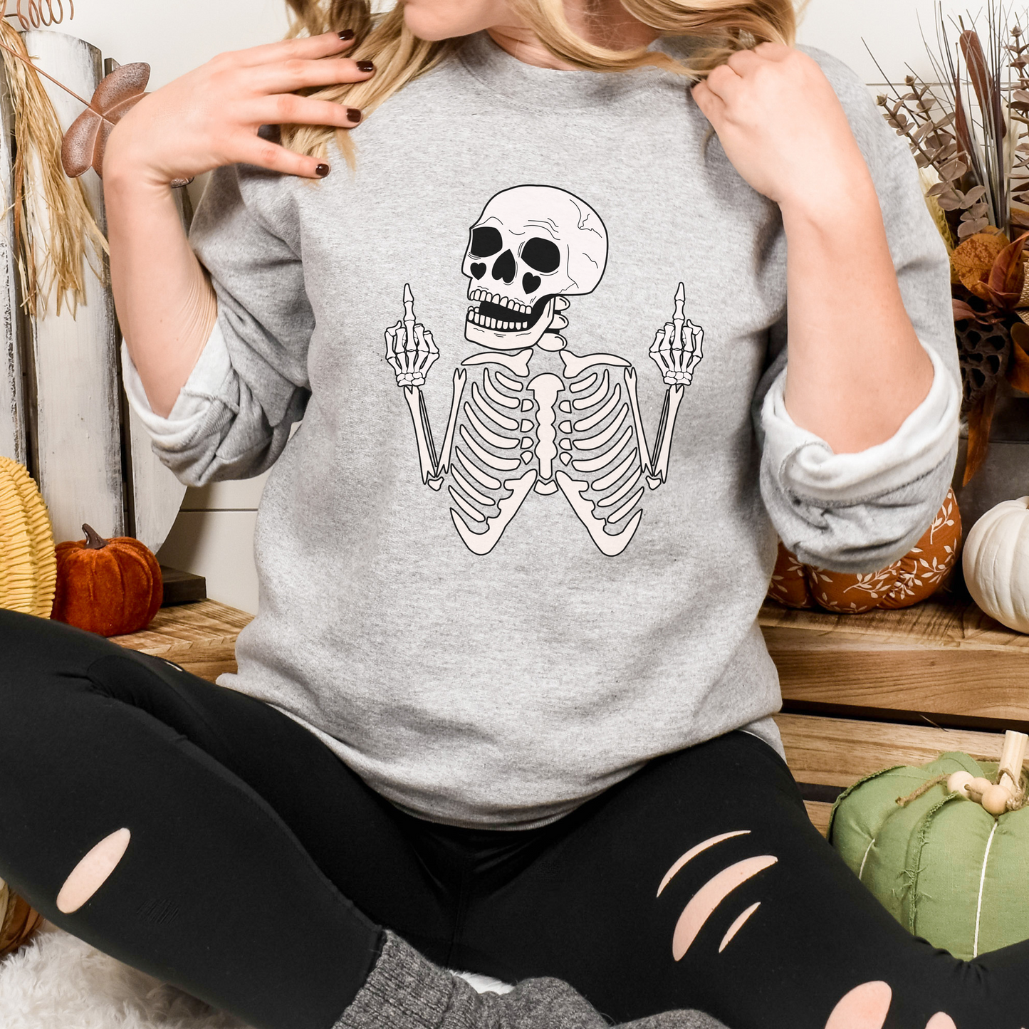 Skeleton Hands Middle finger Shirt, Gothic Skull Tee