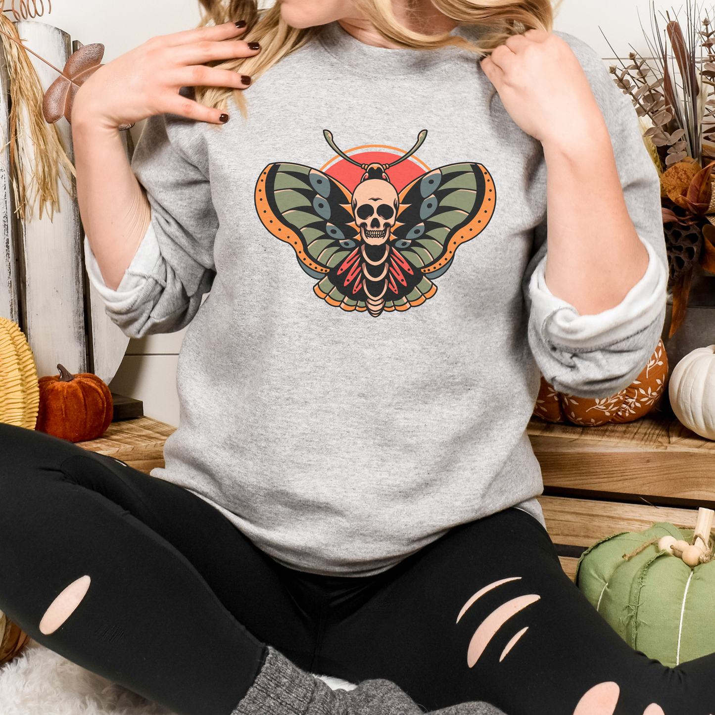 Death Moth Luna Moth Flash Tattoo Sweater Tee, Gothic Death Moth Shirt, Luna Moth Unisex Flash Traditional Tattoo Clothing, Goth Graphic Tee