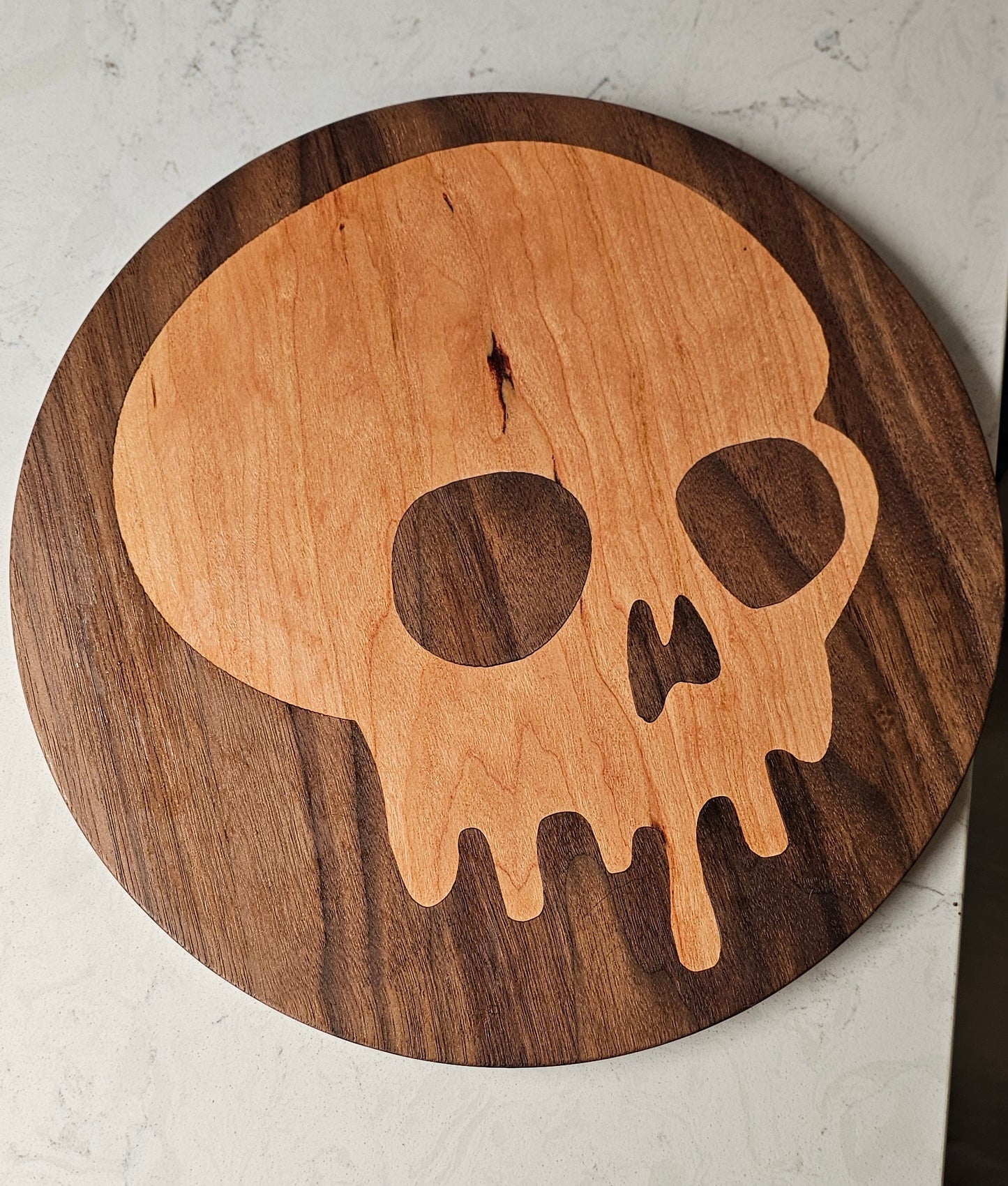 Walnut & Oak Skull Inlay Serving Tray, Cutting Board or Wall Decor