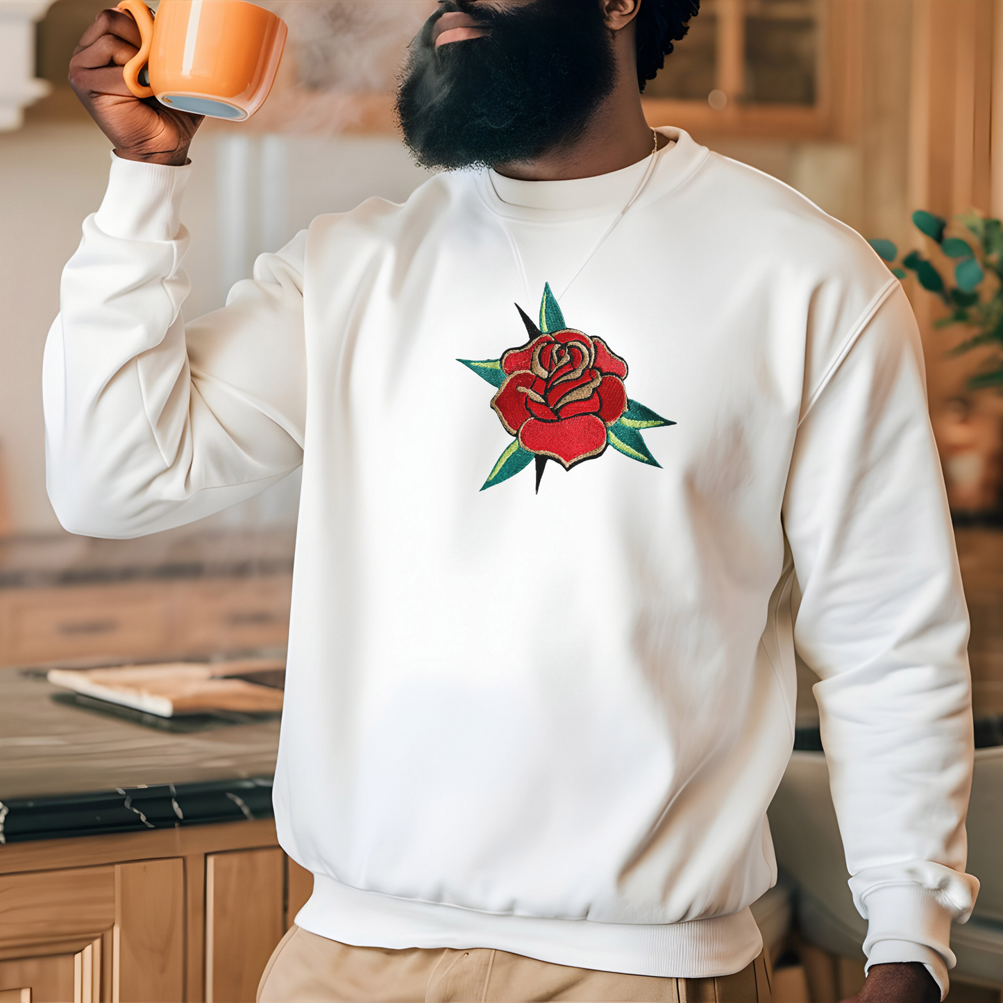 Embroidered Flash Tattoo Rose/Flower - Unisex Crewneck and Tee Options