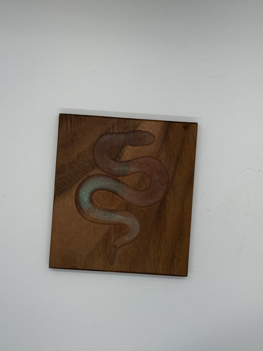 Snake Epoxy Resin Walnut Coaster