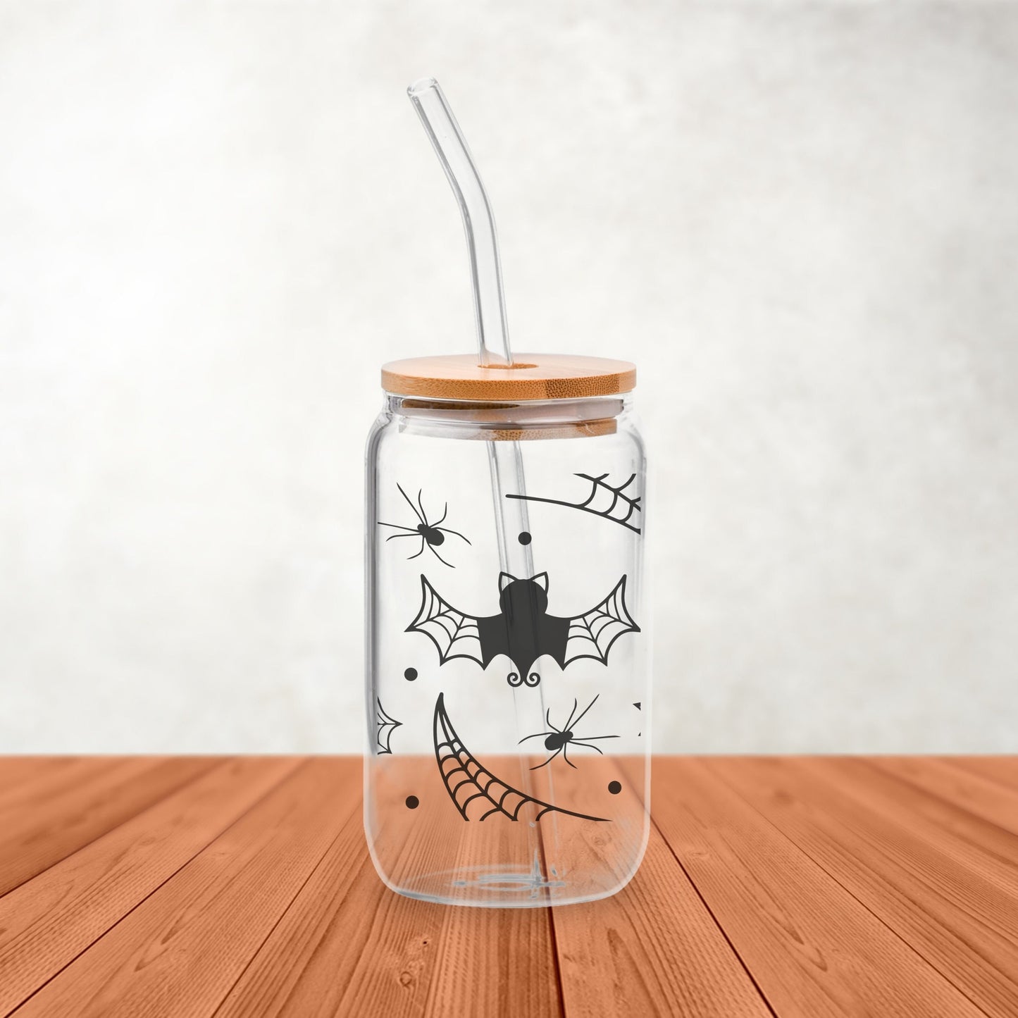 Gothic Bat Cobweb Spider Web Glass Can, Halloween Glass Can, Gothic Gift, Iced Coffee Glass Can, 16 oz Beer Can Jar, Spooky Season Cup