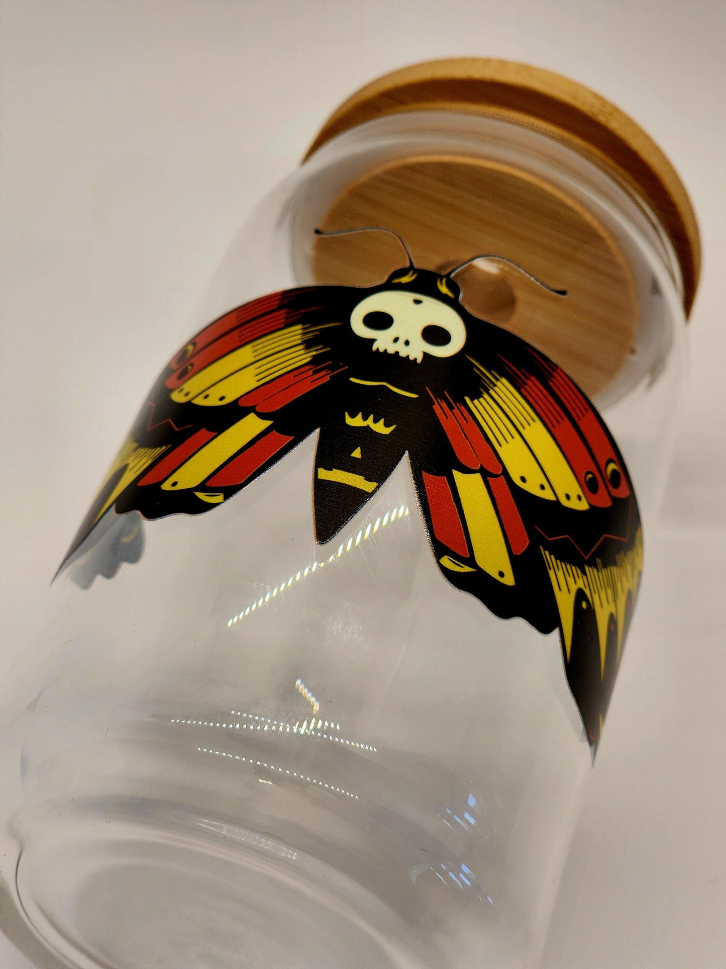 Death Moth Gothic Flash Tattoo Glass Can, Iced Coffee Cup, Goth Coffee Cup, 16 oz Glass Jar, Flash Tattoo Decor and Drinkware, Tea Cup