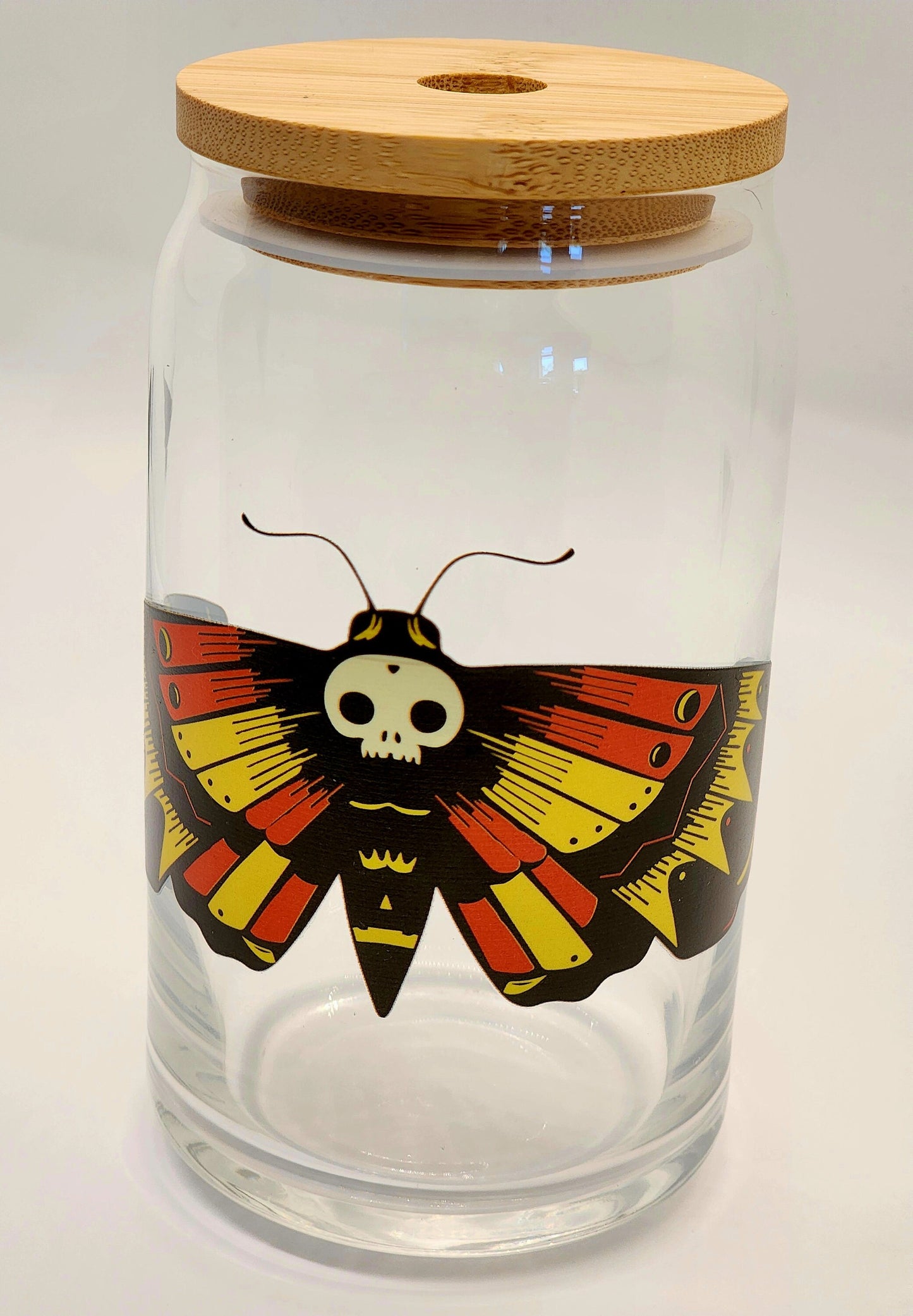 Death Moth Gothic Flash Tattoo Glass Can, Iced Coffee Cup, Goth Coffee Cup, 16 oz Glass Jar, Flash Tattoo Decor and Drinkware, Tea Cup