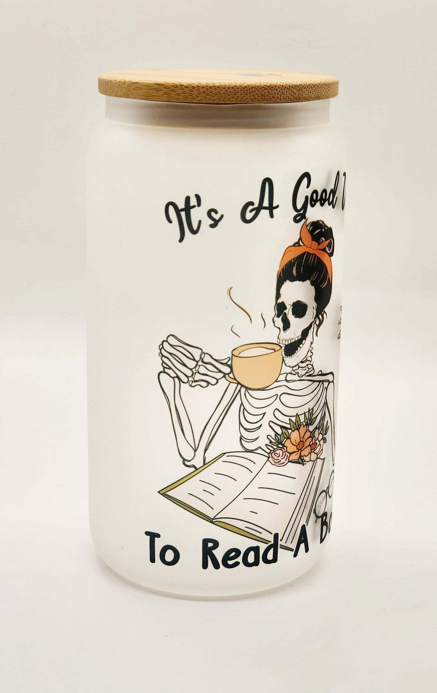 Book Lover Skeleton Iced coffee glass can, gothic gift, bookish gift, book lover gift, beer can glass, skull coffee mug, funny goth gift