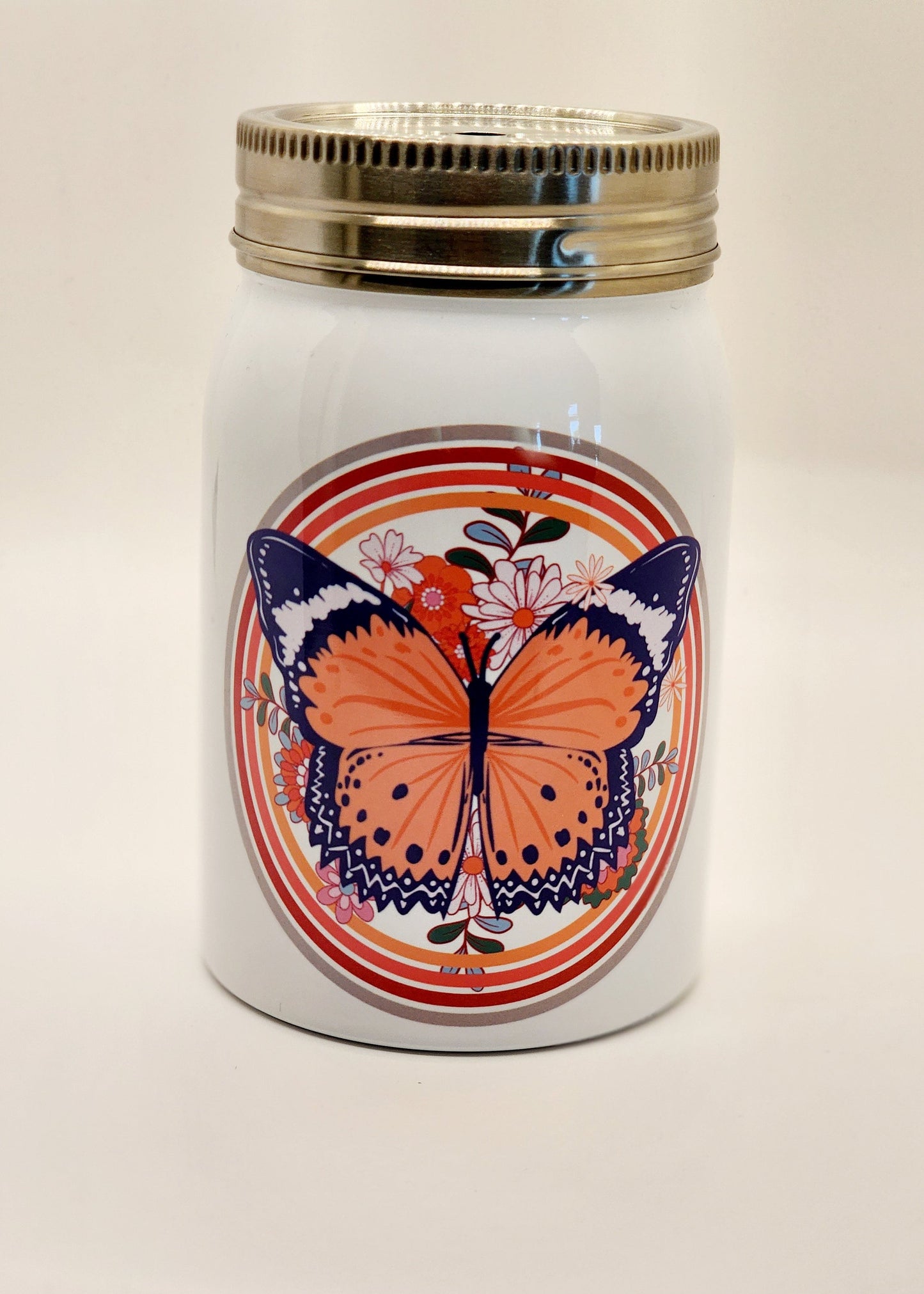 Monarch butterfly mason jar tumbler, iced coffee double wall tumbler, glass can gift, butterfly glass, nature lover Drinkware, coffee mug