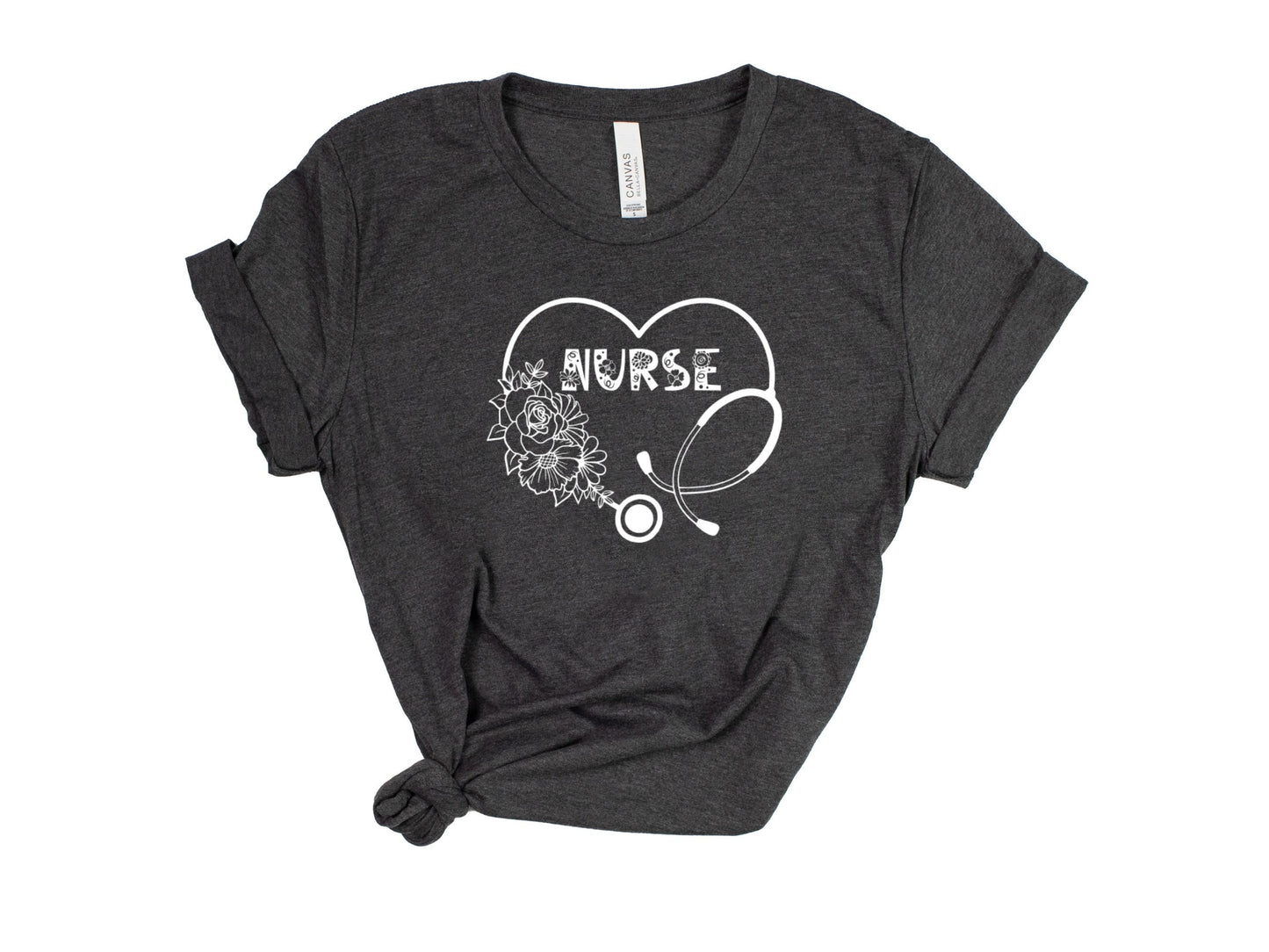 Registered Nurse RN Shirt, Nurse Shirt, Gift for Nurses, LPN LVN Tee, Cute Nursing Tee, Stethoscope Shirt, Flowers Shirt, Retro Nursing Tee