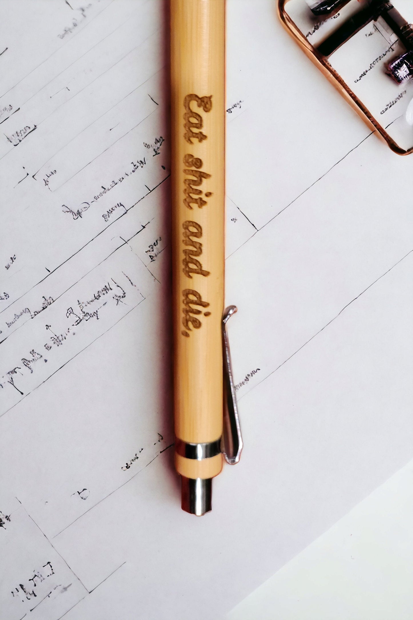 Eat Shit & Die Funny Sarcastic Engraved Bamboo Pen, Custom Pens, Engraved Pens, Stationary Gift, Funny Gift, teacher gift, personalized pen