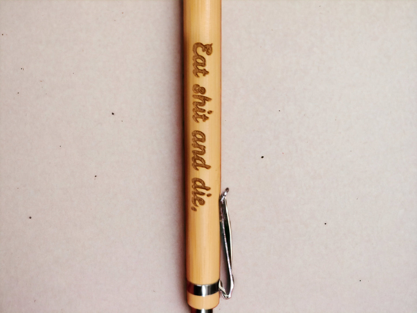 Eat Shit & Die Funny Sarcastic Engraved Bamboo Pen, Custom Pens, Engraved Pens, Stationary Gift, Funny Gift, teacher gift, personalized pen