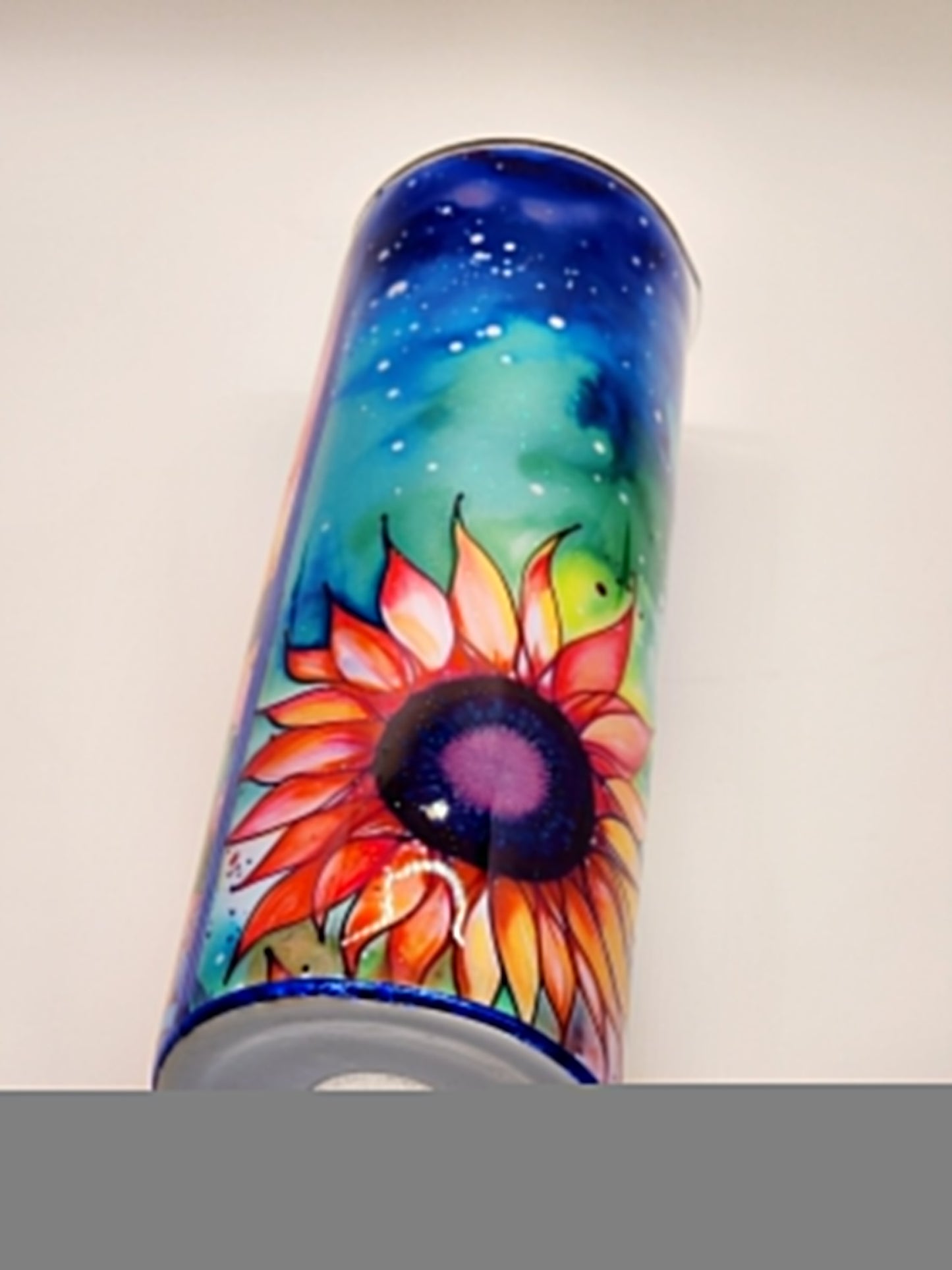 Celestial Sunflower 20 oz Glitter Tumbler, Floral Tumbler, Skinny Flower Tumbler, Iridescent Glitter Coffee Cup, Insulated Coffee Cup, Resin