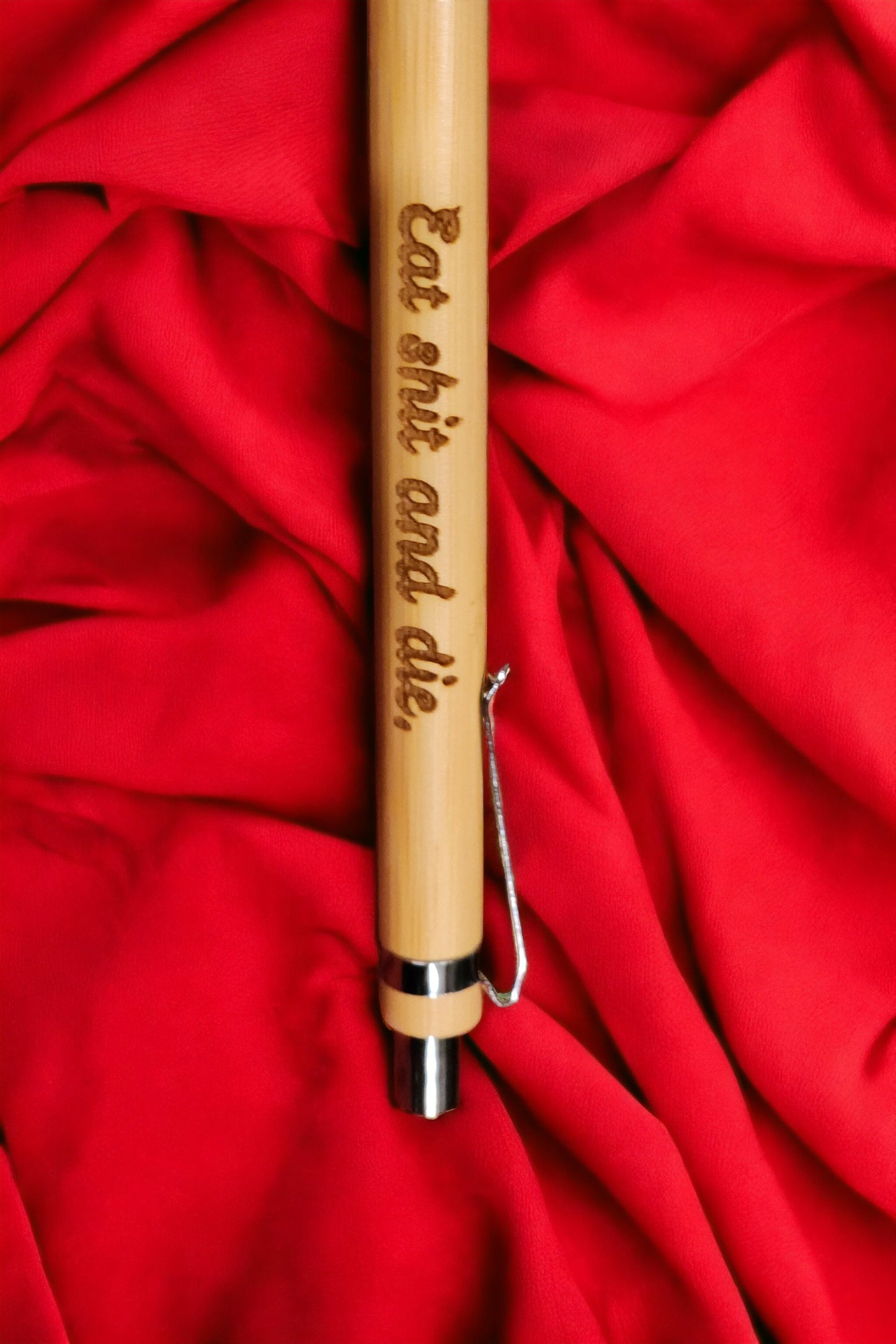 Eat Shit & Die Funny Sarcastic Engraved Bamboo Pen, Custom Pens, Engraved Pens, Stationary Gift, Funny Gift, teacher gift, personalized pen