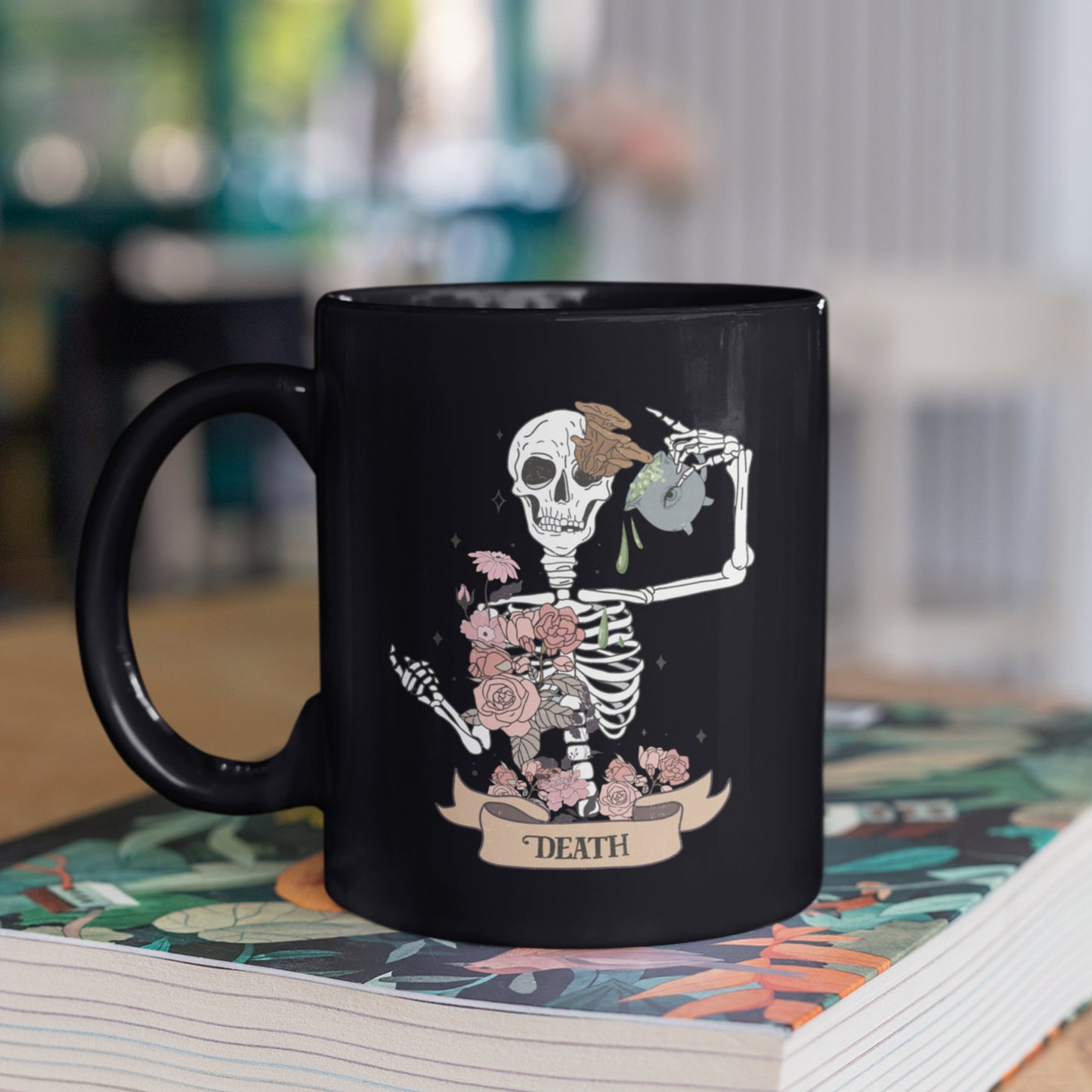 Death Tarot Coffee Mug, Skeleton Coffee, Goth Bookish Gift, Introvert Mug, Plant Gift, Skull Coffee Cup, Halloween Tumbler, Spooky Season